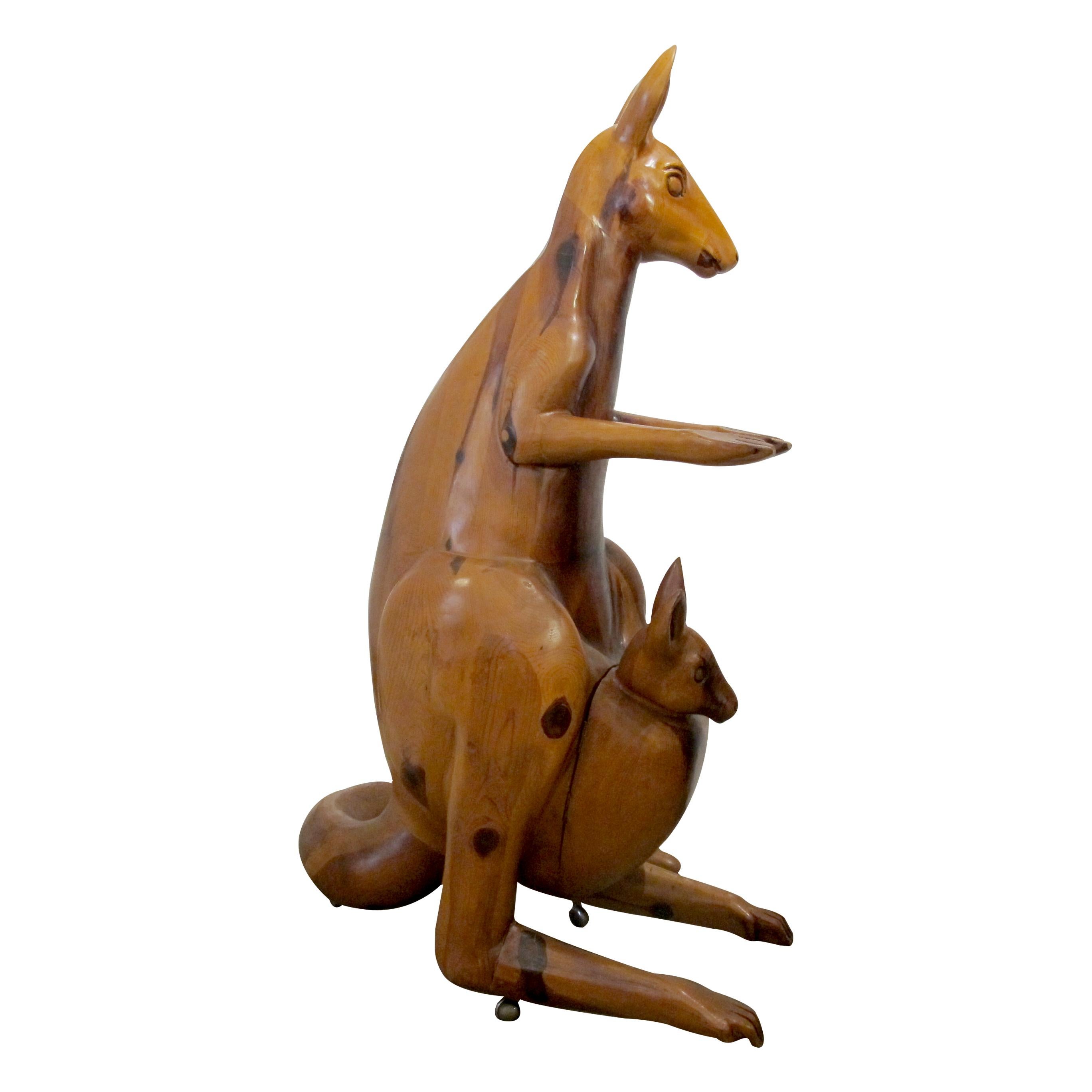 Life-Size Oak Kangaroo Sculpture on Wheels, Spain, 1960s Moderno de mediados de siglo en venta