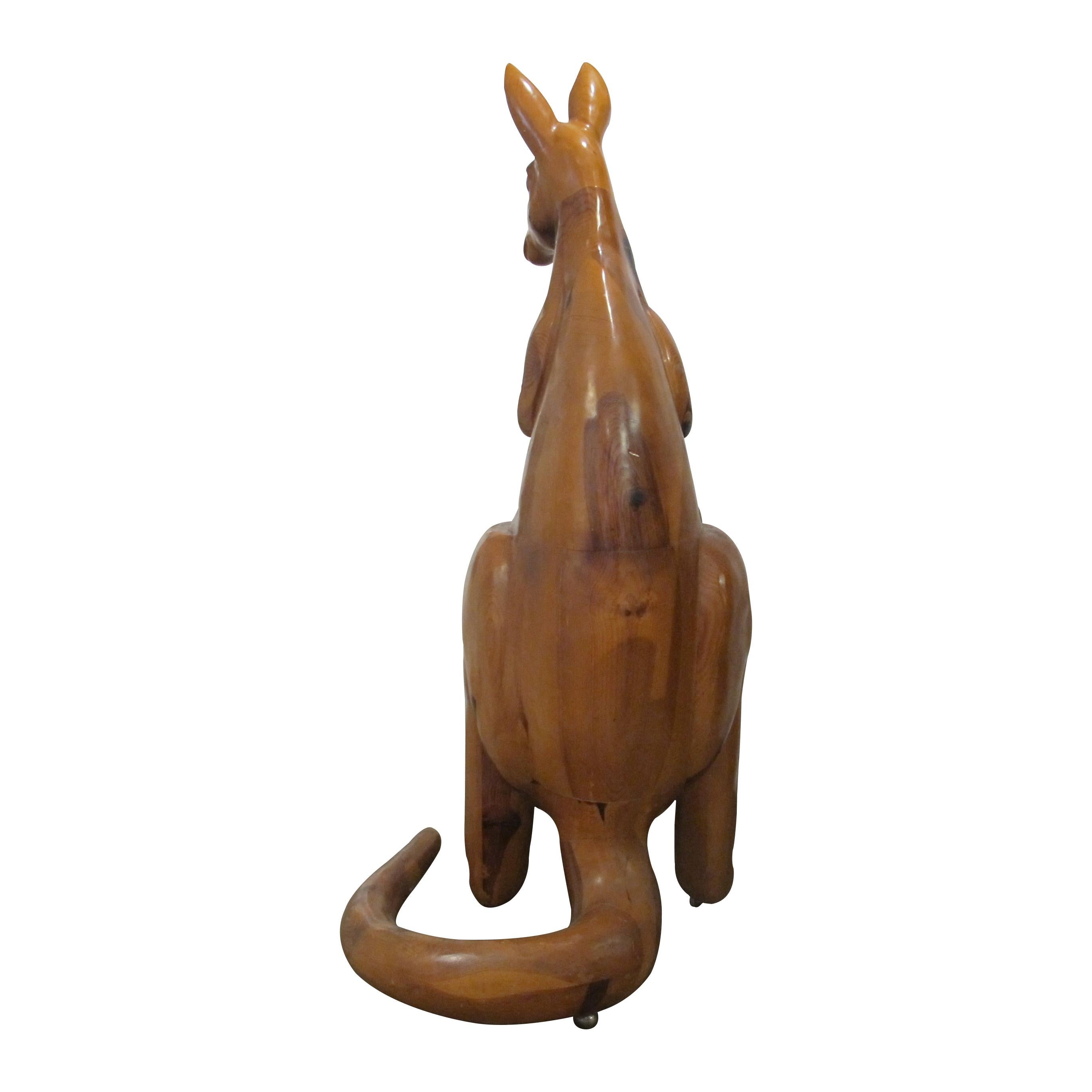Life-Size Oak Kangaroo Sculpture on Wheels, Spain, 1960s Español en venta