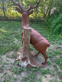 Life-Size Painted Concrete Stag Garden Sculpture, Sourced in Belgium
