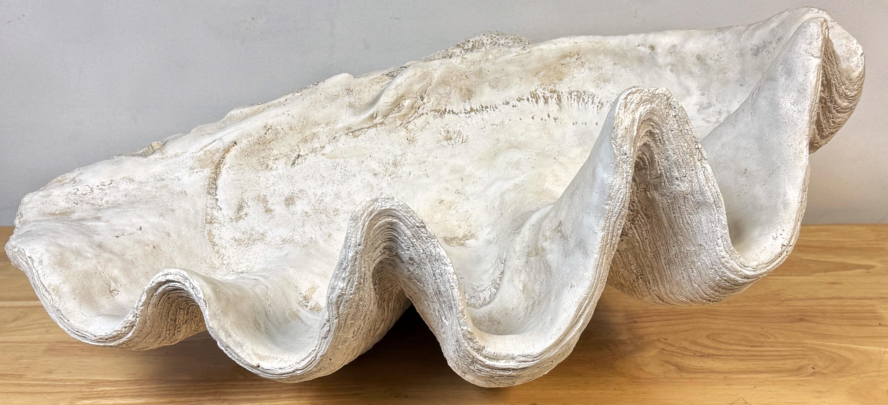 Coquille de palourde Gigas Tridacna en plâtre peint grandeur nature,
France, vers 1950 
Style et influence du design de Serge Roche

Rare et impressionnante coquille de palourde Gigas Tridacna en plâtre peint, grandeur nature, provenant de France et