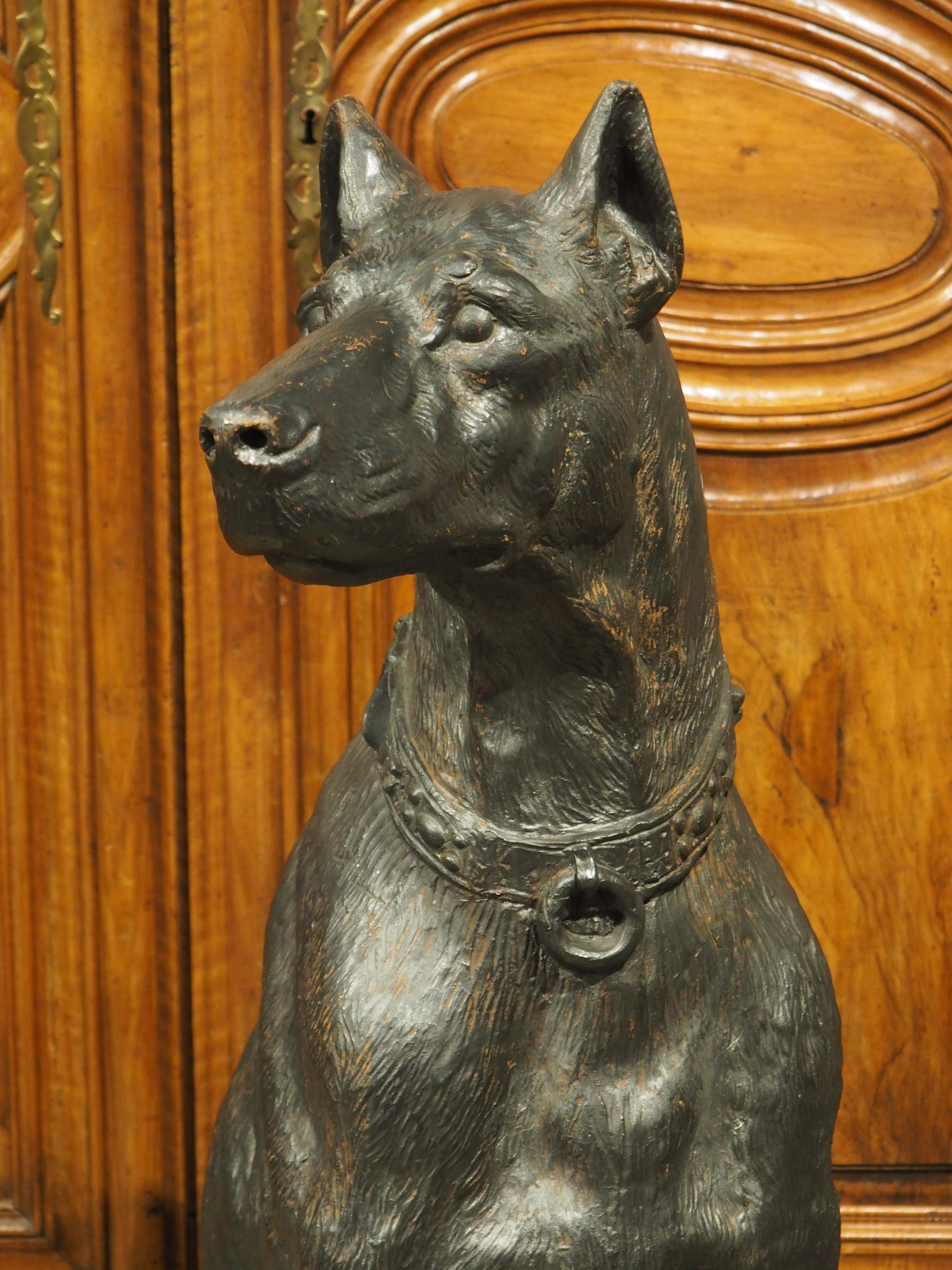 Life-Size Painted Terra Cotta Sculpture of a Large Hound, Austria, Circa 1880 For Sale 4