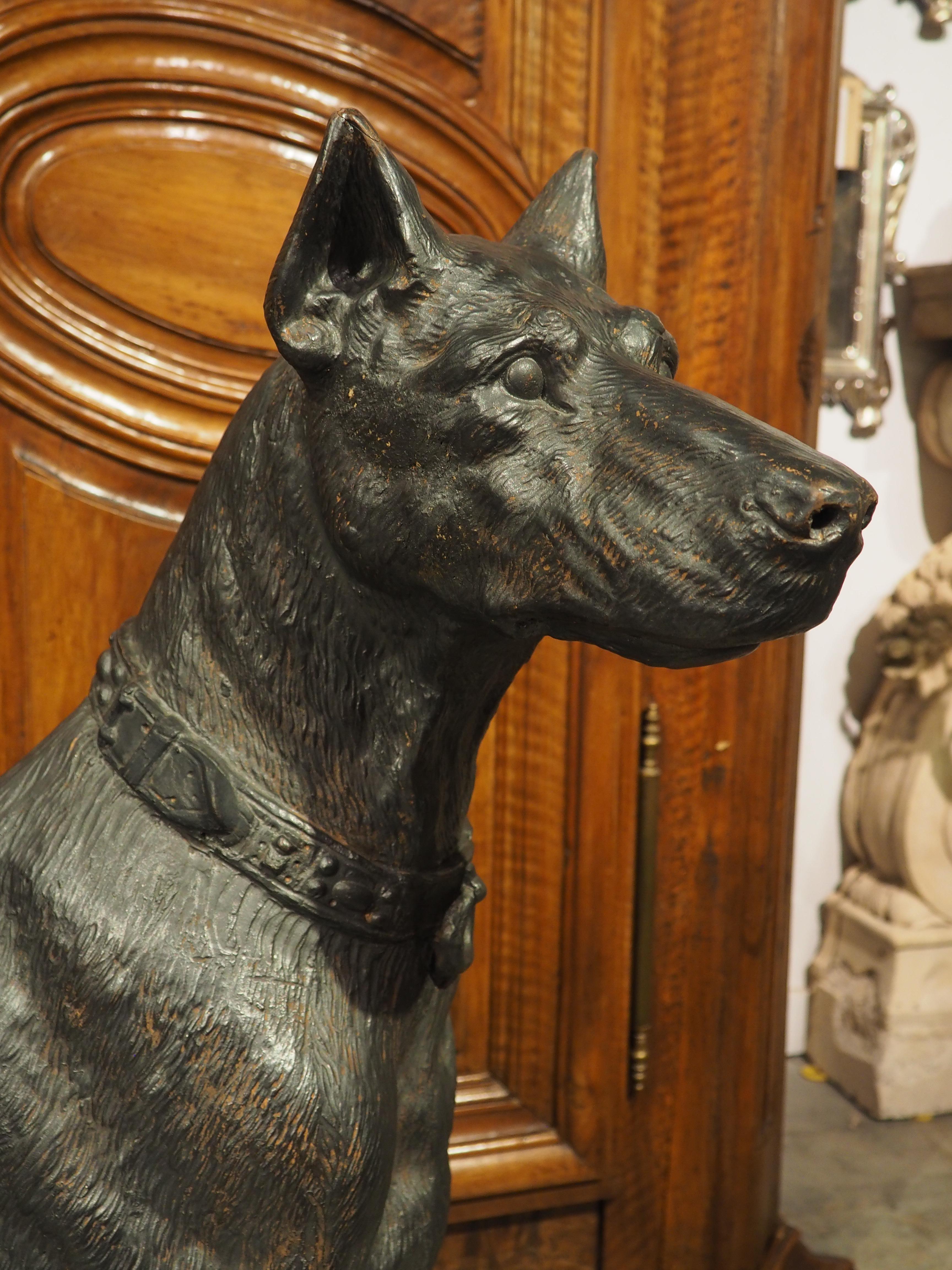 Life-Size Painted Terra Cotta Sculpture of a Large Hound, Austria, Circa 1880 For Sale 8