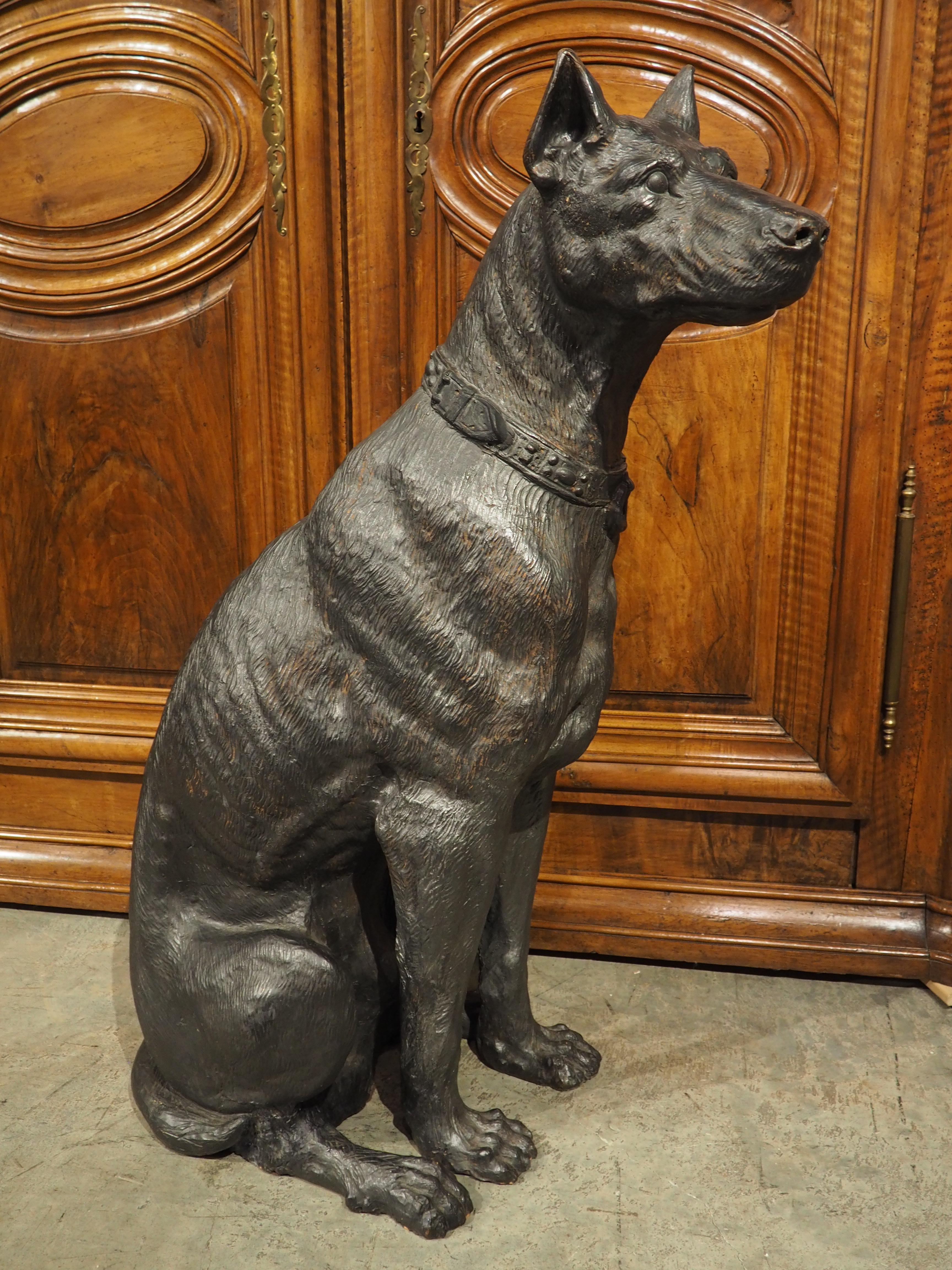 Life-Size Painted Terra Cotta Sculpture of a Large Hound, Austria, Circa 1880 For Sale 9