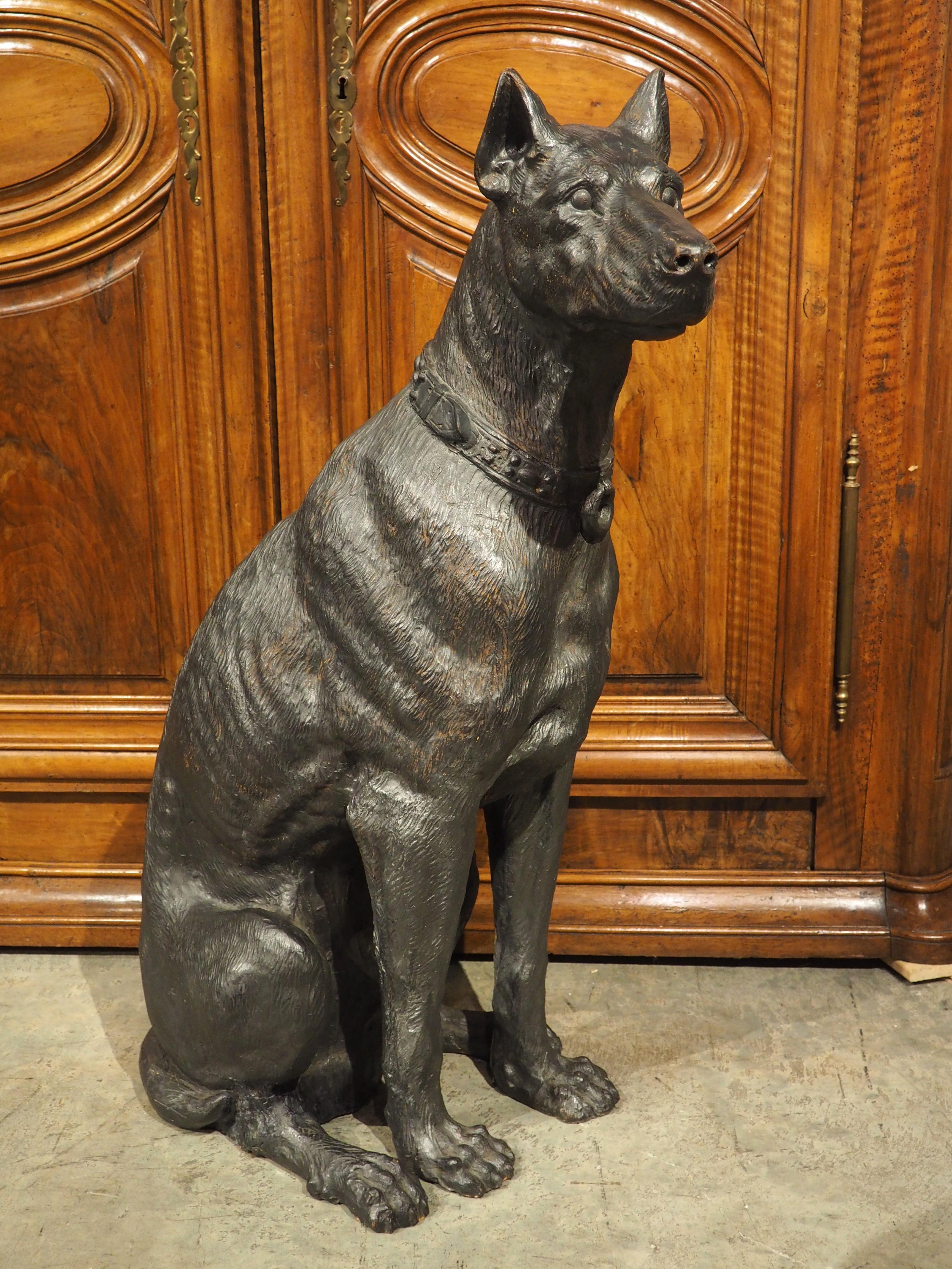 Life-Size Painted Terra Cotta Sculpture of a Large Hound, Austria, Circa 1880 For Sale 12