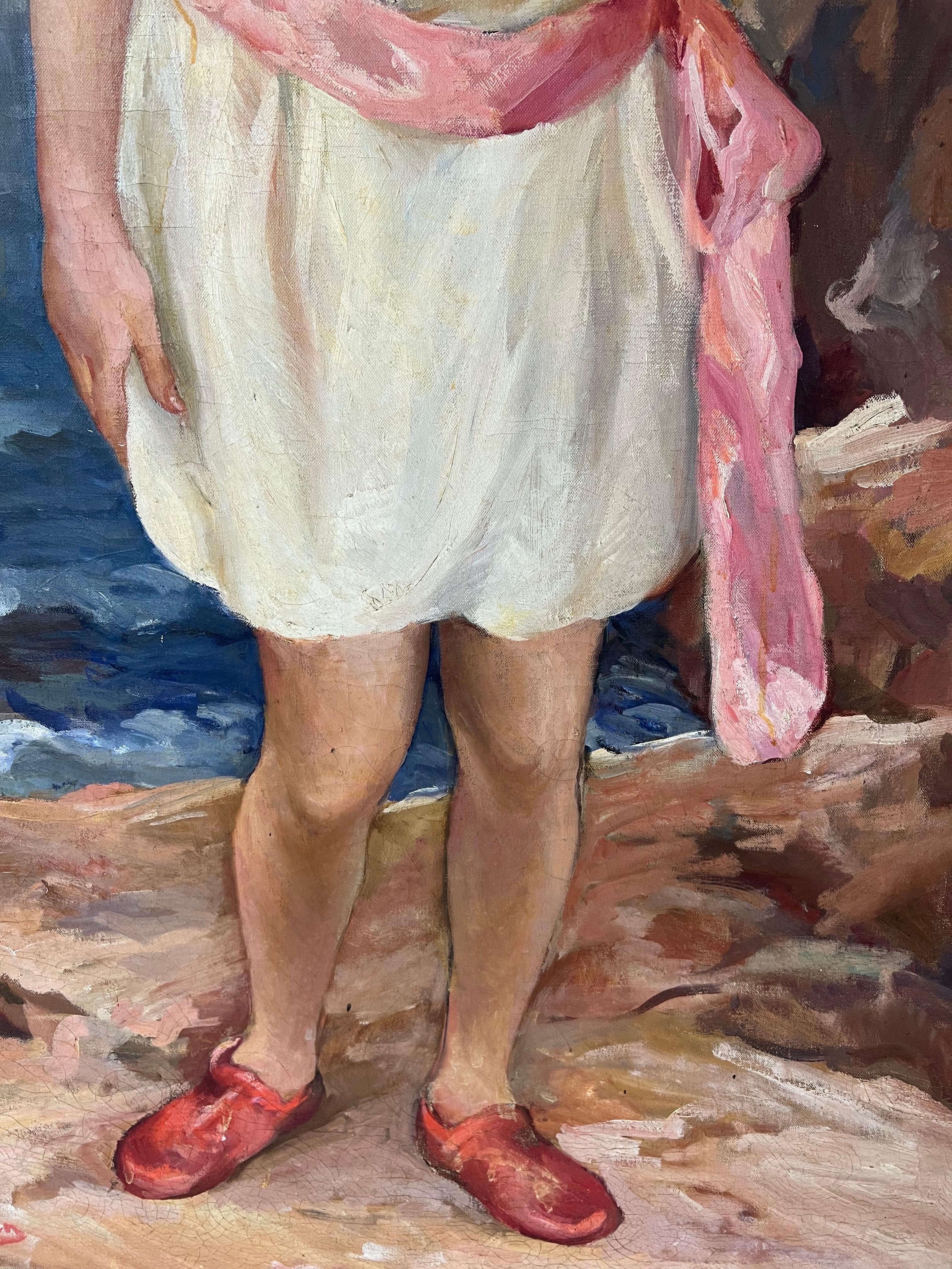 Peinture grandeur nature d'une fille au bord de la mer en vente 5