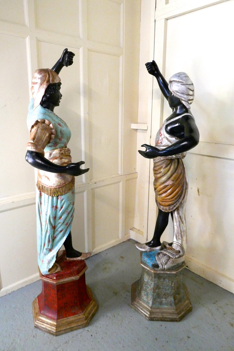 Life Size Pair of 19th Century Italian Carved Wooden Statues For Sale