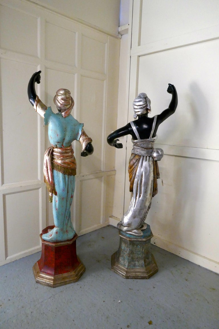 Life Size Pair of 19th Century Italian Carved Wooden Statues For Sale