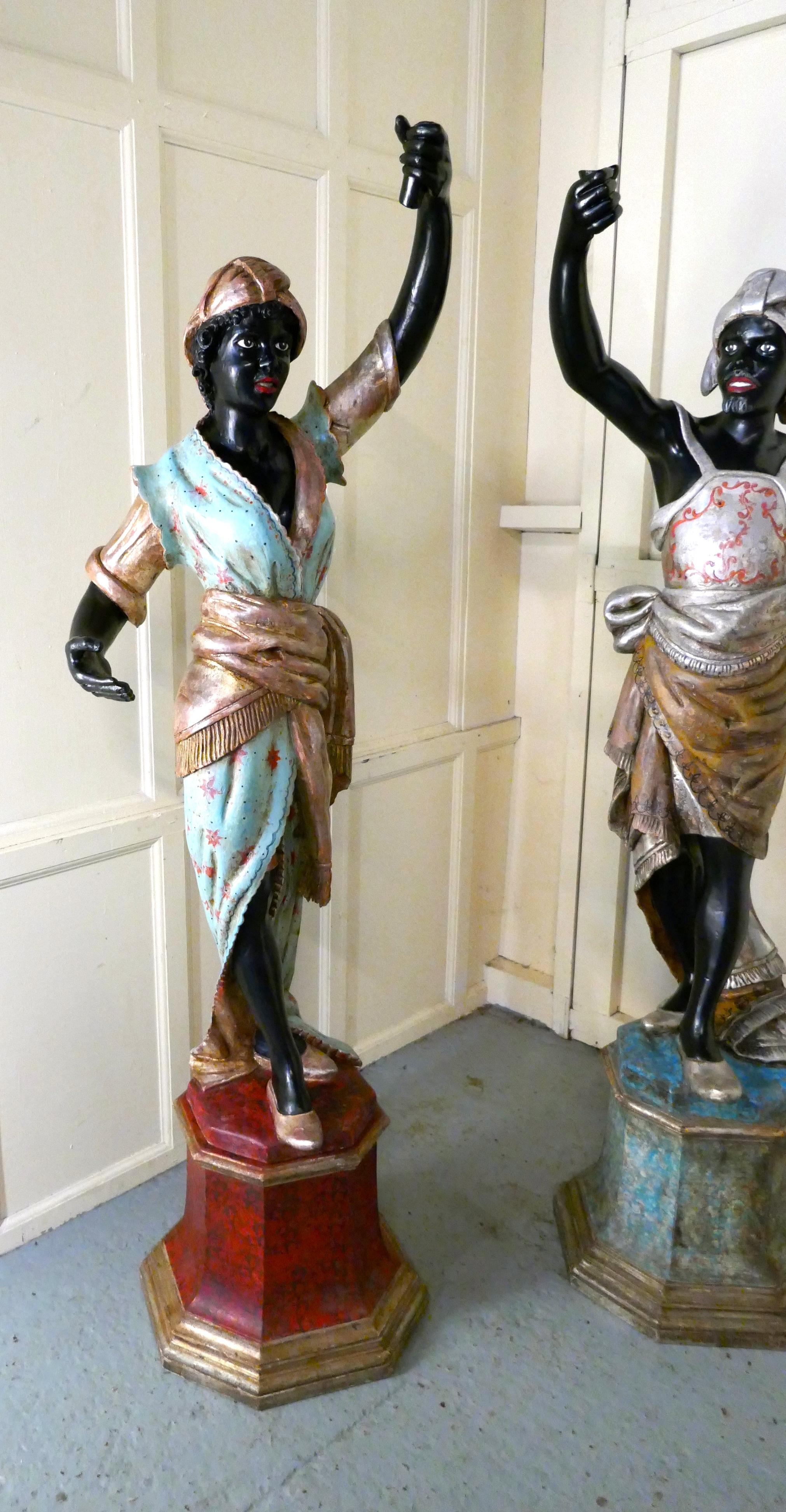 Romantic Life size Pair of 19th Century Italian Carved Wooden Statues  For Sale