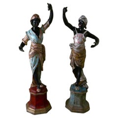 Life Size Pair of 19th Century Italian Carved Wooden Statues 