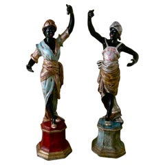 Life size Pair of 19th Century Italian Carved Wooden Statues 