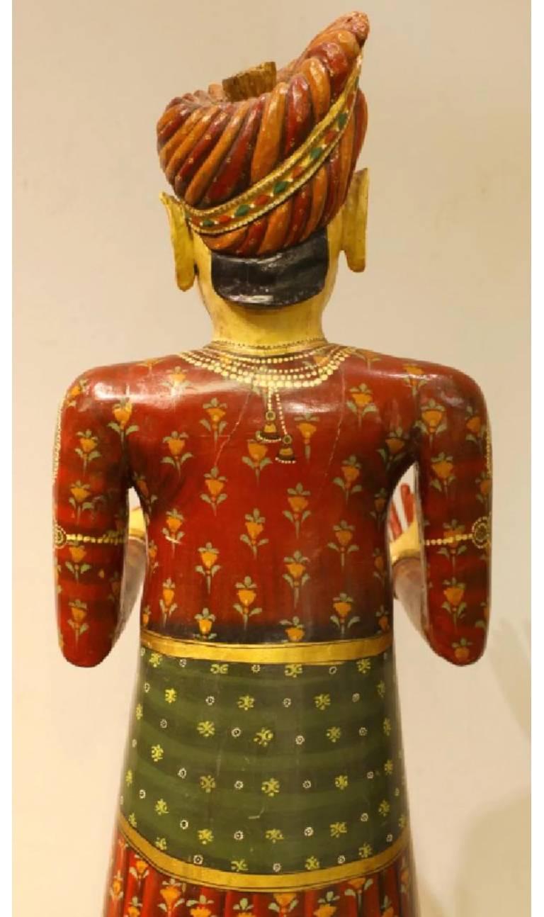 Lifesize Pair of Antique Hand-Painted Indian Figures Dolls Maharaja and Maharani 6