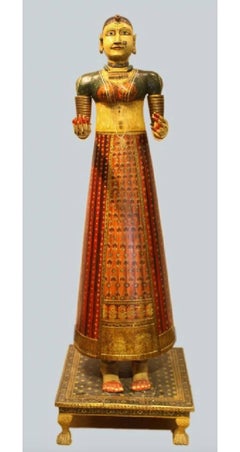 Lebensgroßes Paar antiker handbemalter indischer Figuren Puppen Maharaja und Maharani