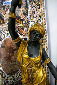 Life-Size Pair of Gilt Bronze Female Statue Torcheré Standing Lamps on Base