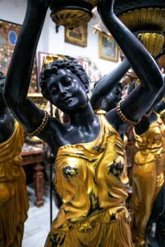 Life-Size Pair of Gilt Bronze Female Statue Torcheré Standing Lamps on Base