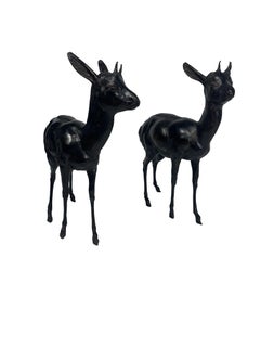 Pair of Large Bronze African Diks Diks Sculptures Life Size