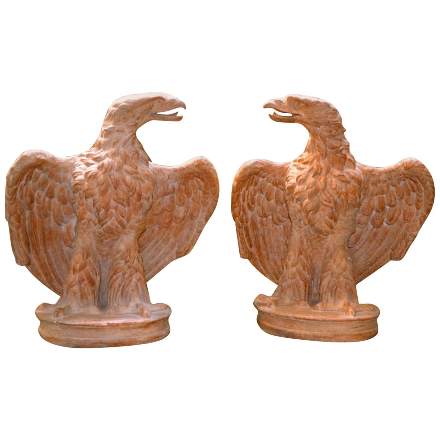 Pair of Italian Terracotta Eagles After a 1 st Century AD Roman Marble Original
