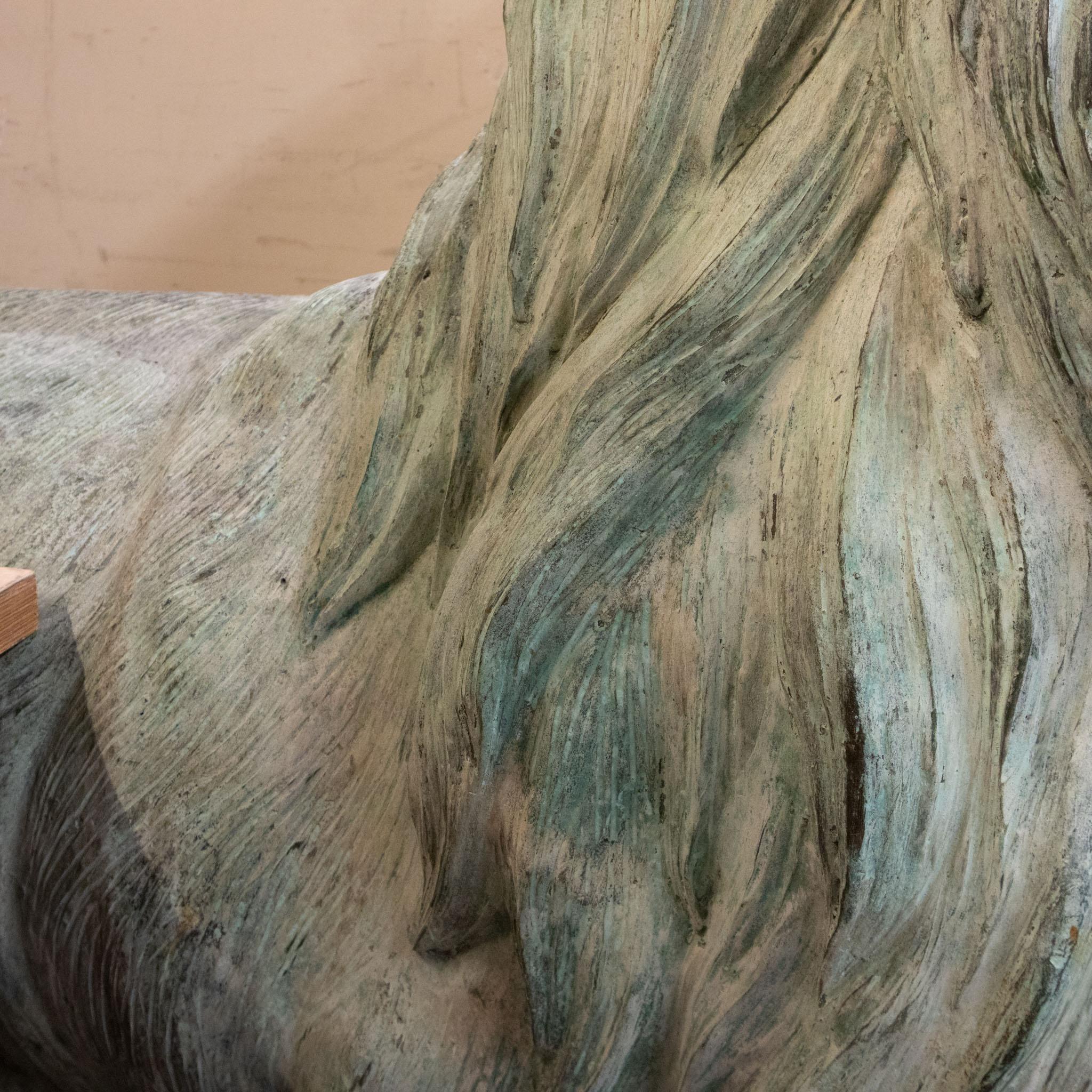 Life Size Pair of Verdigris Patinated Bronze Lions For Sale 2