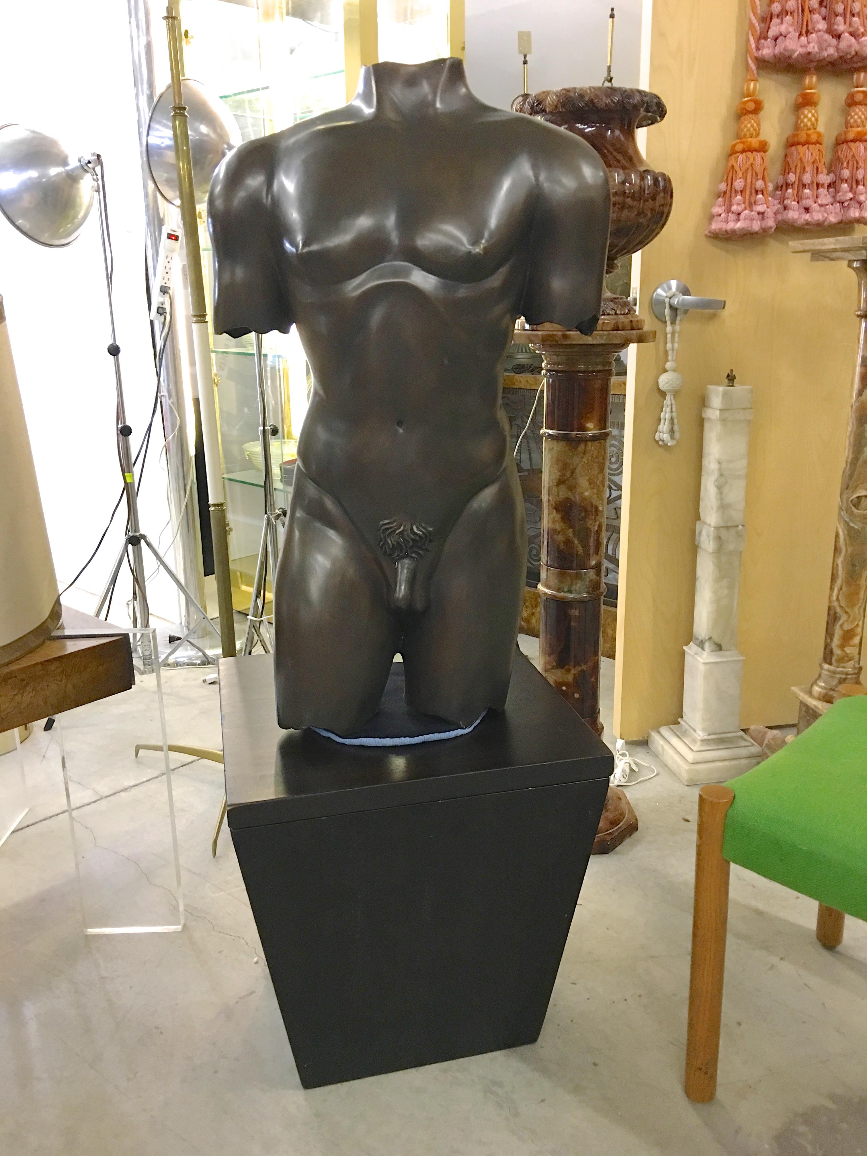 Life-Size Patinated Bronze Male Nude Torso Sculpture 3