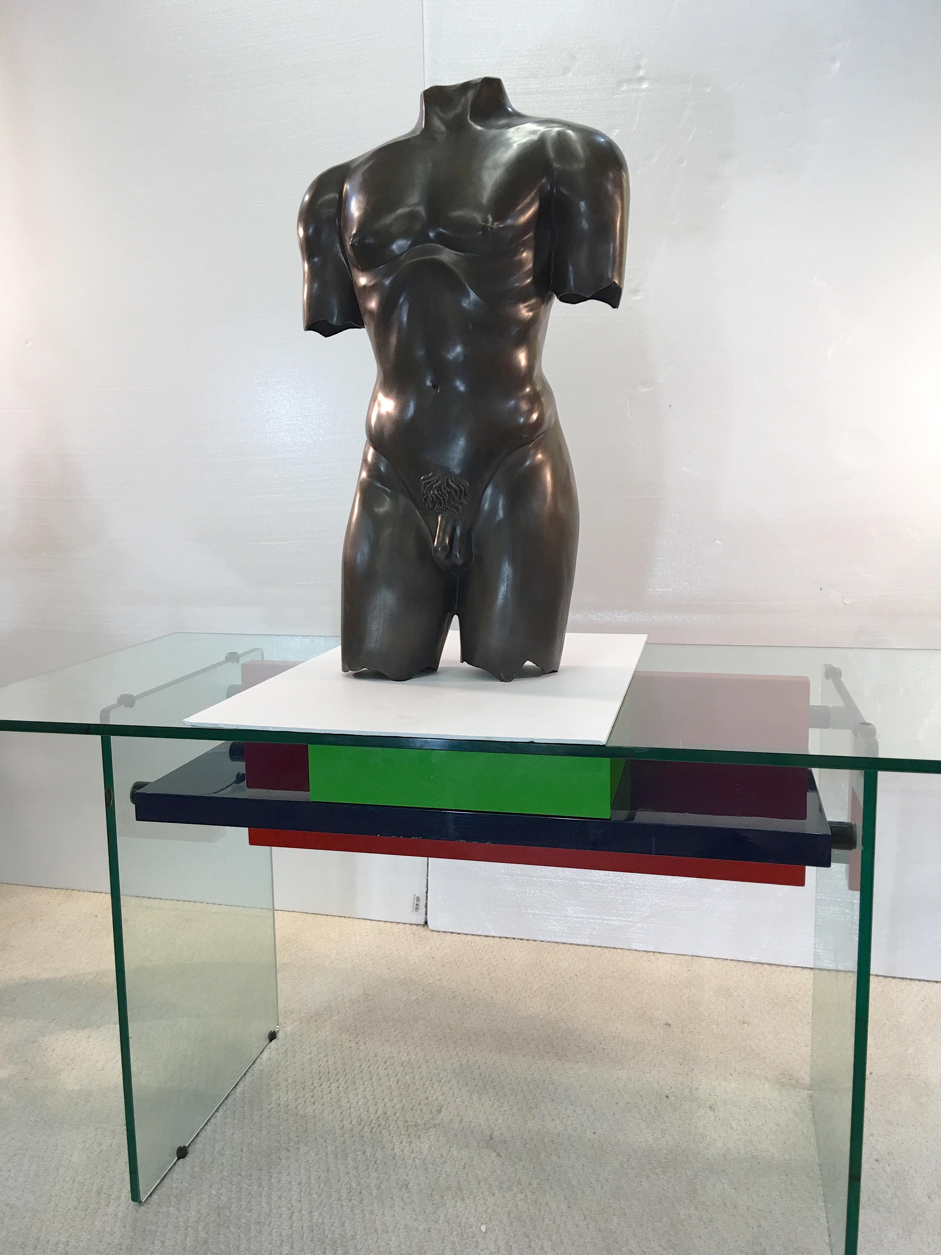 Life-Size Patinated Bronze Male Nude Torso Sculpture In Good Condition In Hanover, MA
