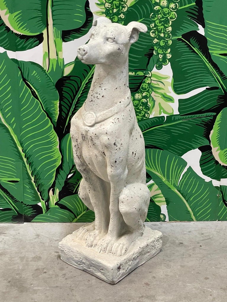 Life Size Plaster Seated Dog Statue For Sale at 1stDibs