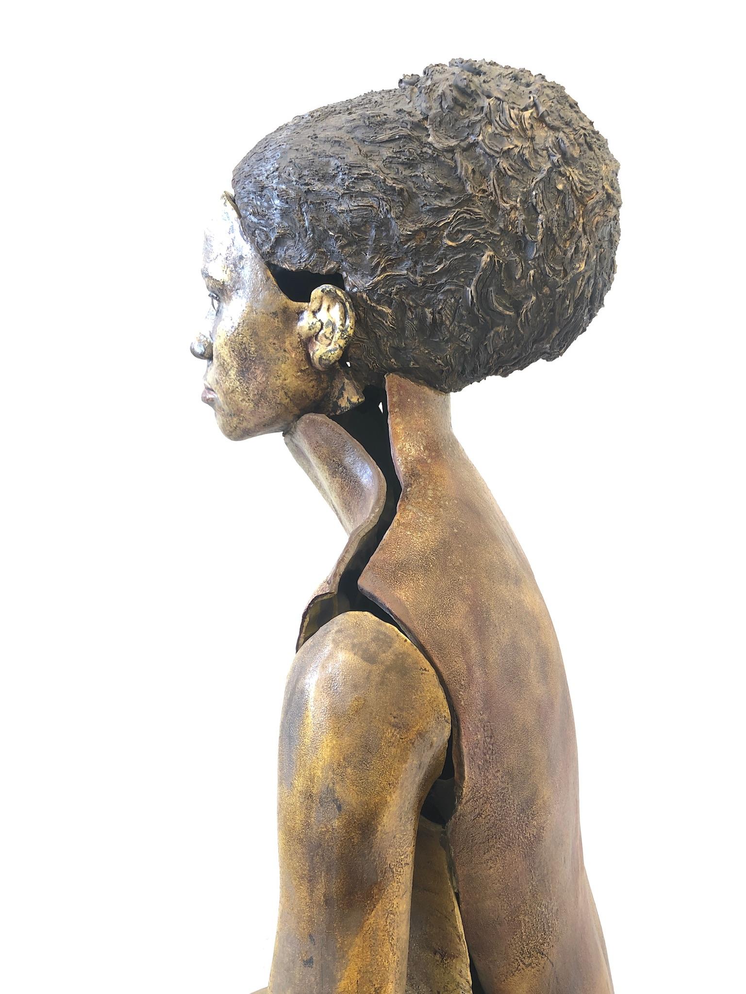 Chrome Life-Size Raku Ceramic Female Sculpture by Eva Stettner For Sale