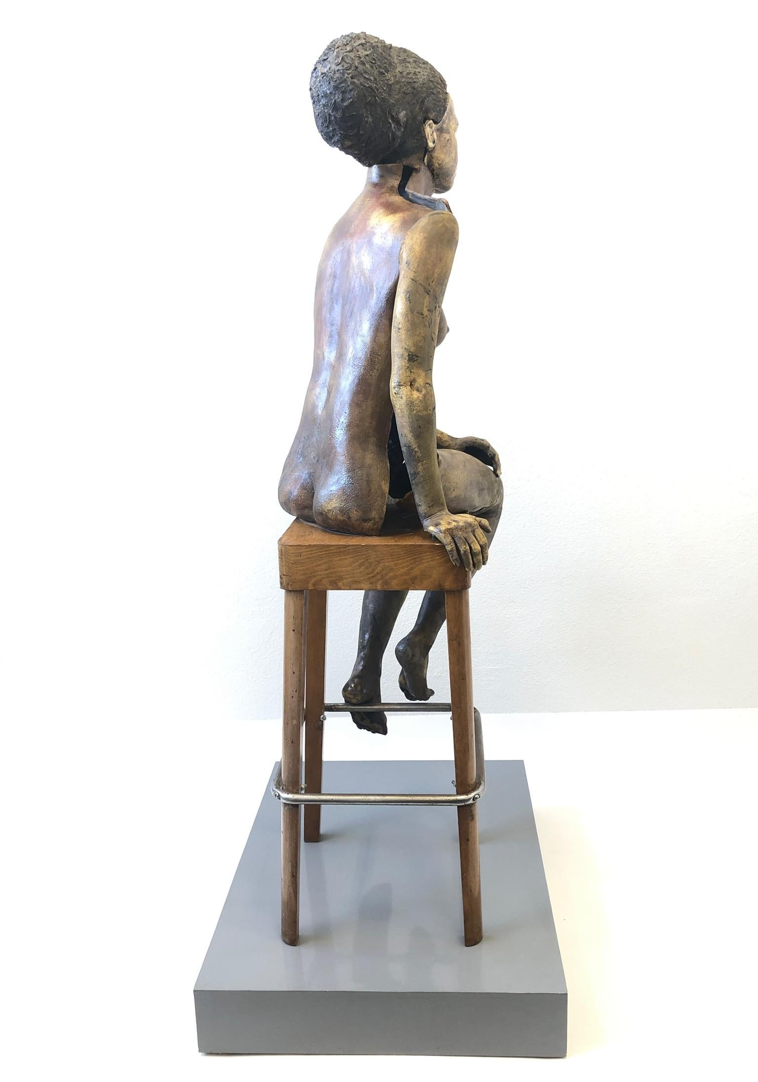 Glazed Life-Size Raku Ceramic Female Sculpture by Eva Stettner For Sale