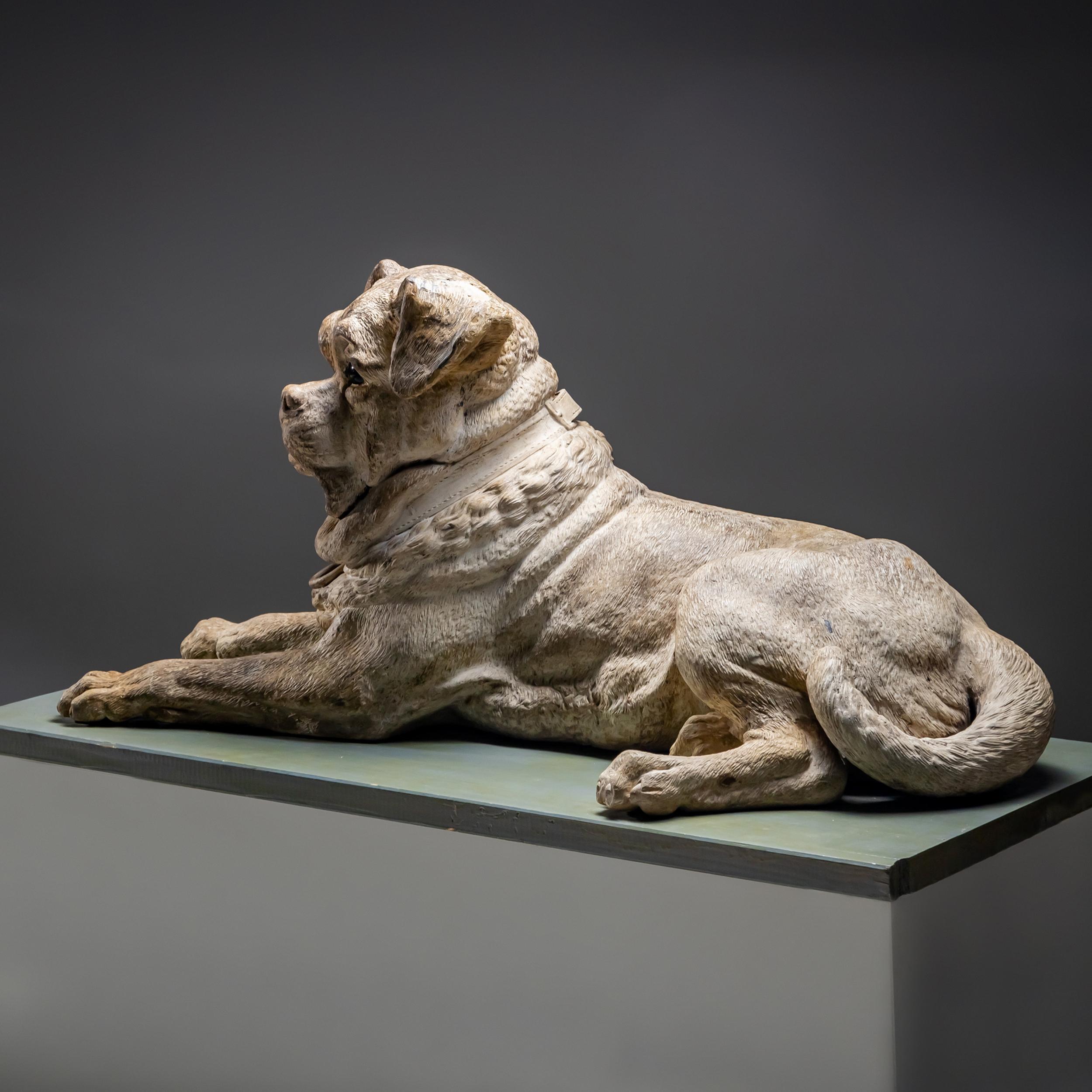 Life-Size Reclining Dog in Ceramic, probably 19th Century In Good Condition In Greding, DE