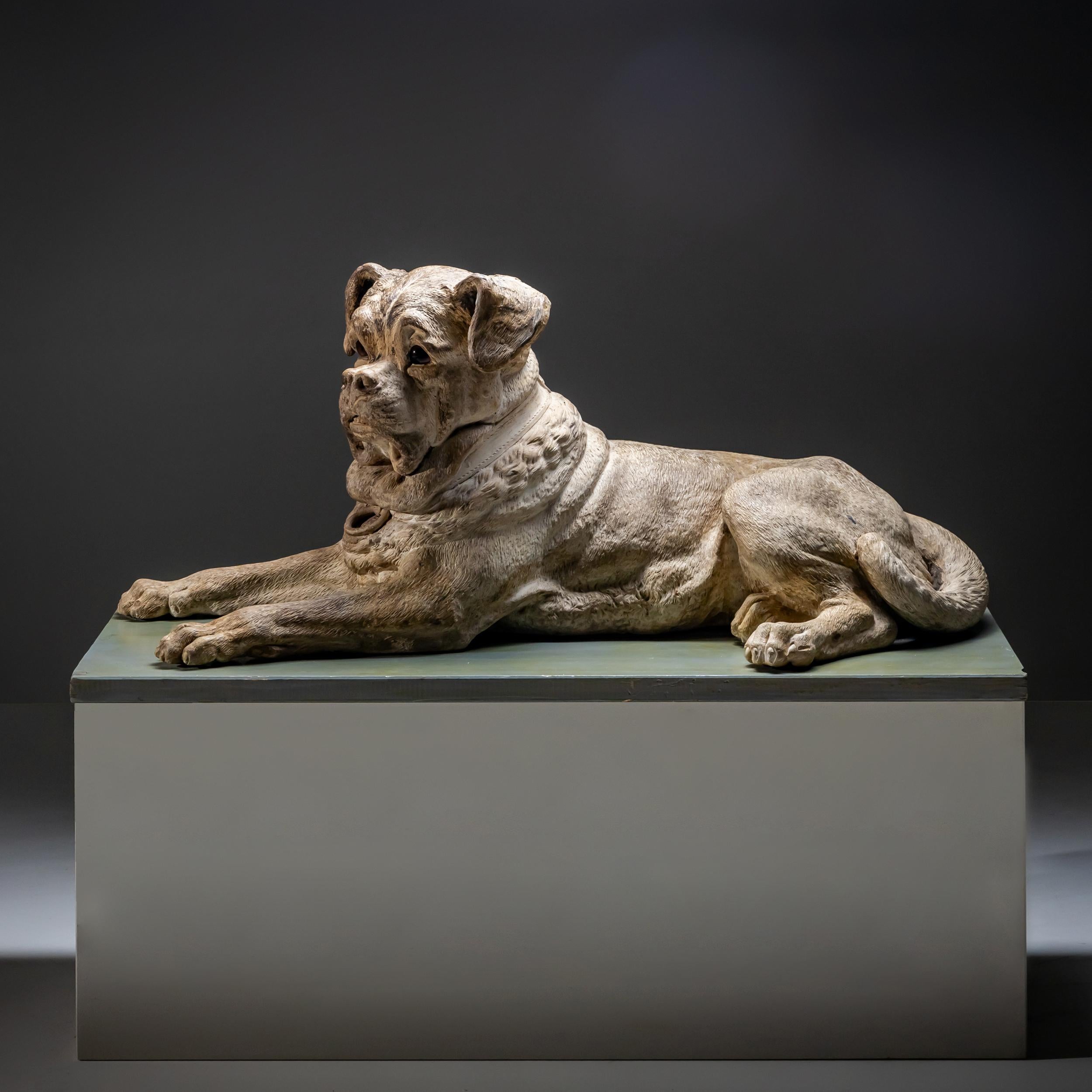 Life-Size Reclining Dog in Ceramic, probably 19th Century 1