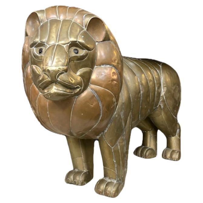 Life Size Sergio Bustamante Mexican Modern Mixed Metal Lion Sculpture For Sale
