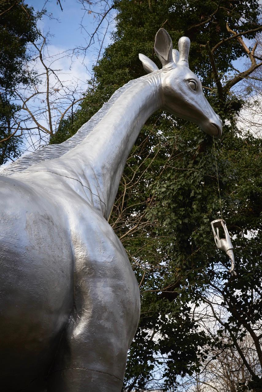 Life-Size Silver Giraffe Sculpture For Sale 3