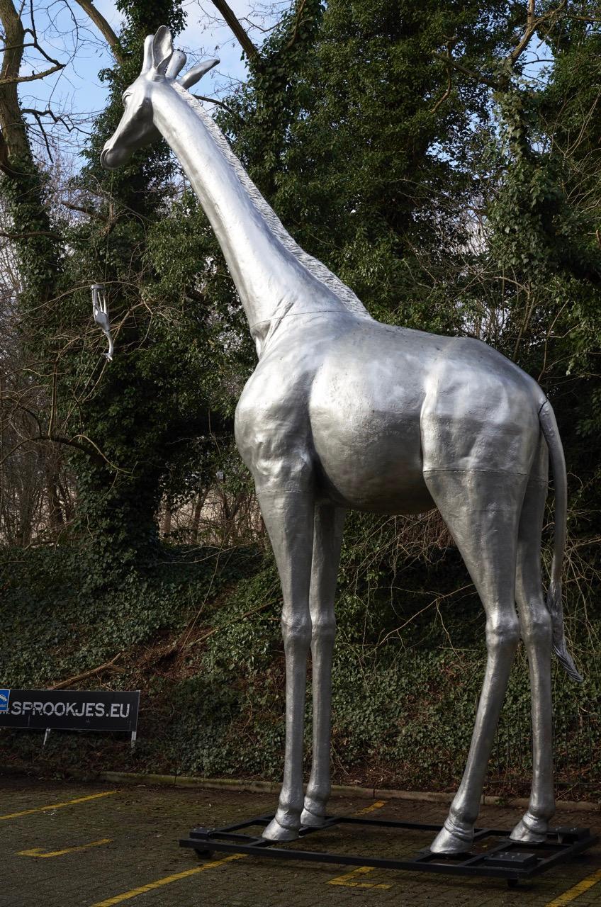 Unknown Life-Size Silver Giraffe Sculpture For Sale