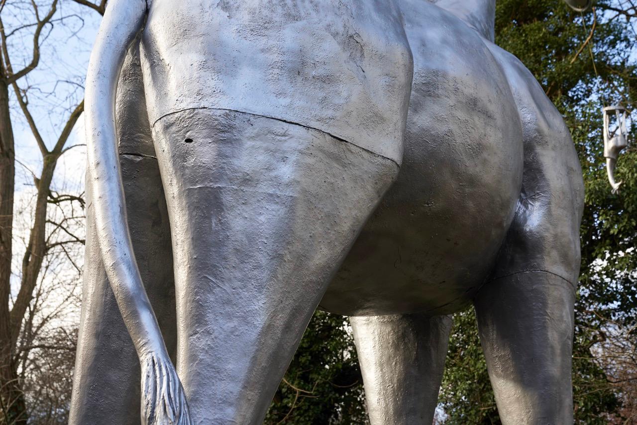 Polyester Life-Size Silver Giraffe Sculpture For Sale