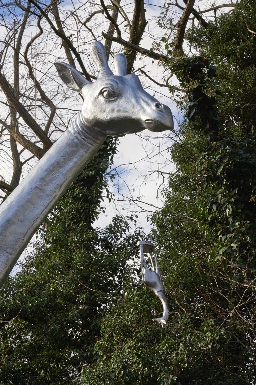 Life-Size Silver Giraffe Sculpture For Sale 2