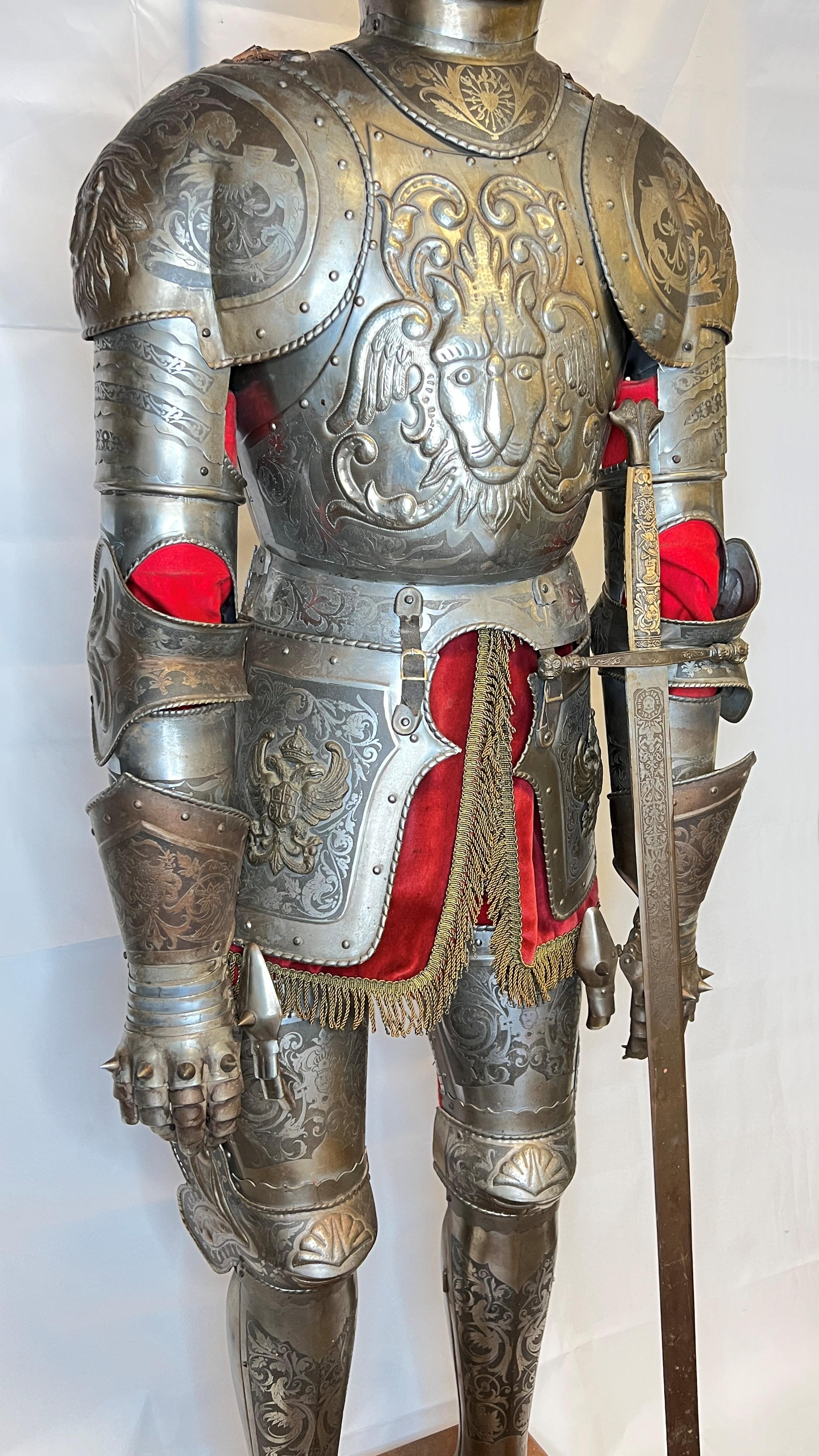 Metal Life Size Spanish Toledo Ware Suit of Armor of Carlos V