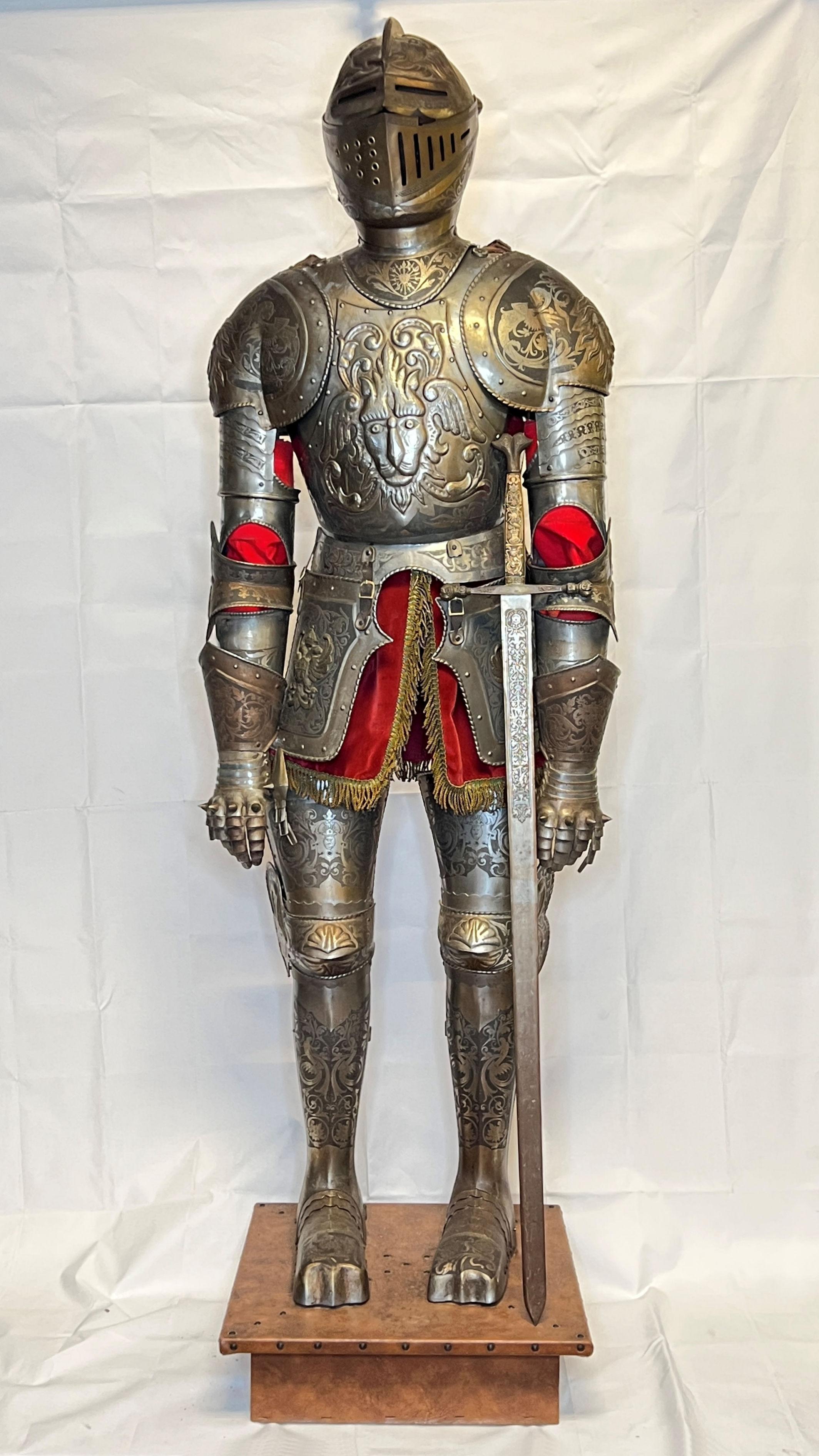 Very fine quality Life size Spanish Toledo ware Suit of Armor of Carlos V with matching sword.