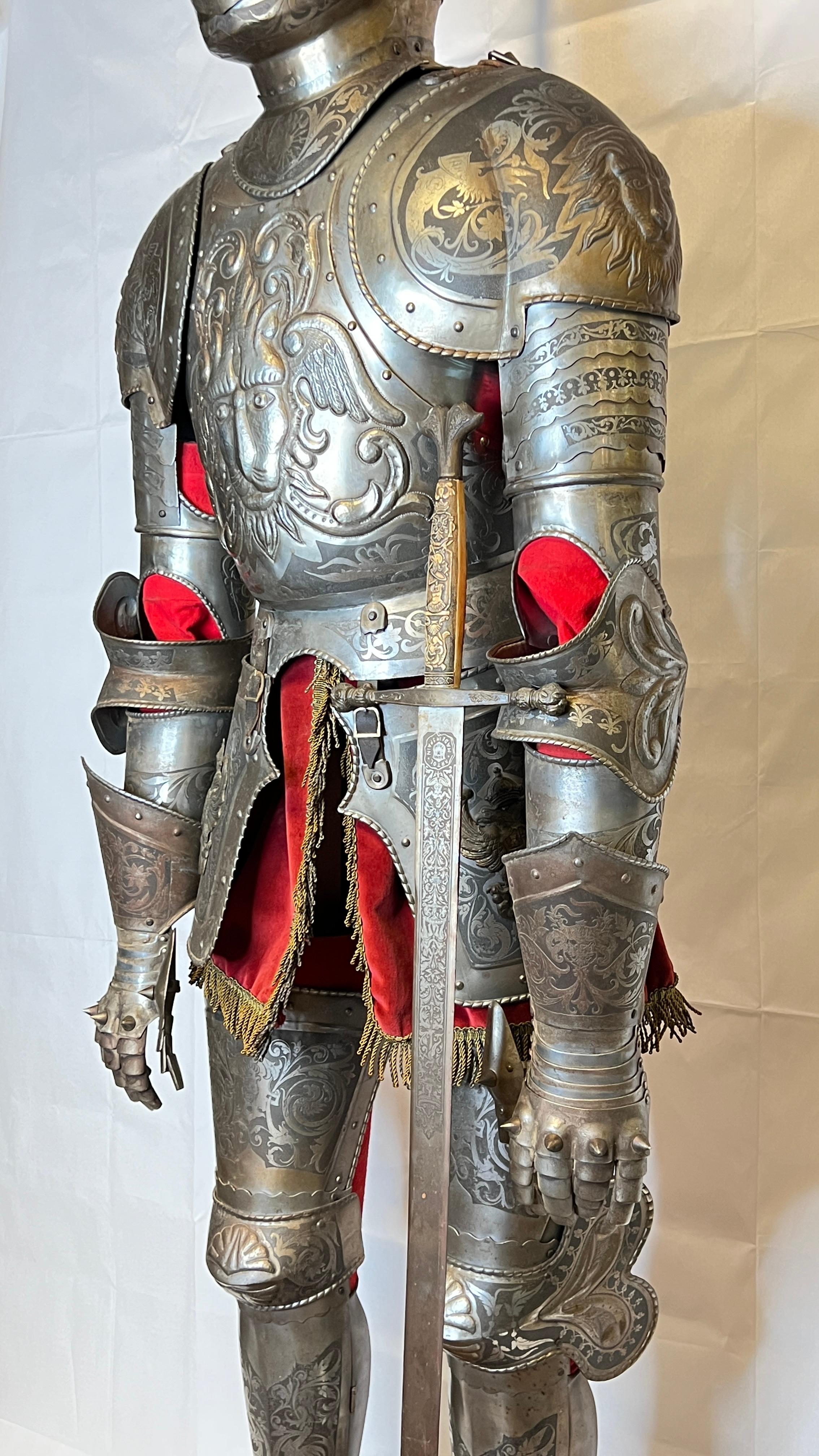 Etched Life Size Spanish Toledo Ware Suit of Armor of Carlos V