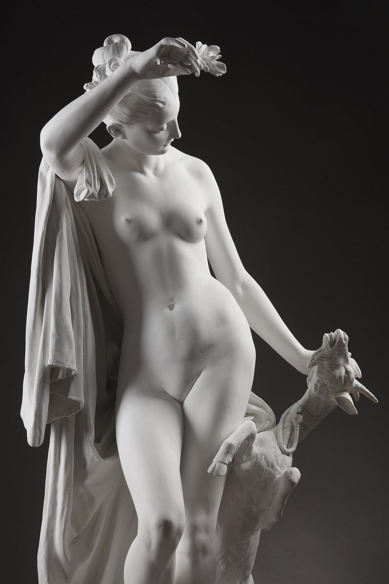 Life-size statue of the nymph Amalthée and Zeus' goat For Sale 4