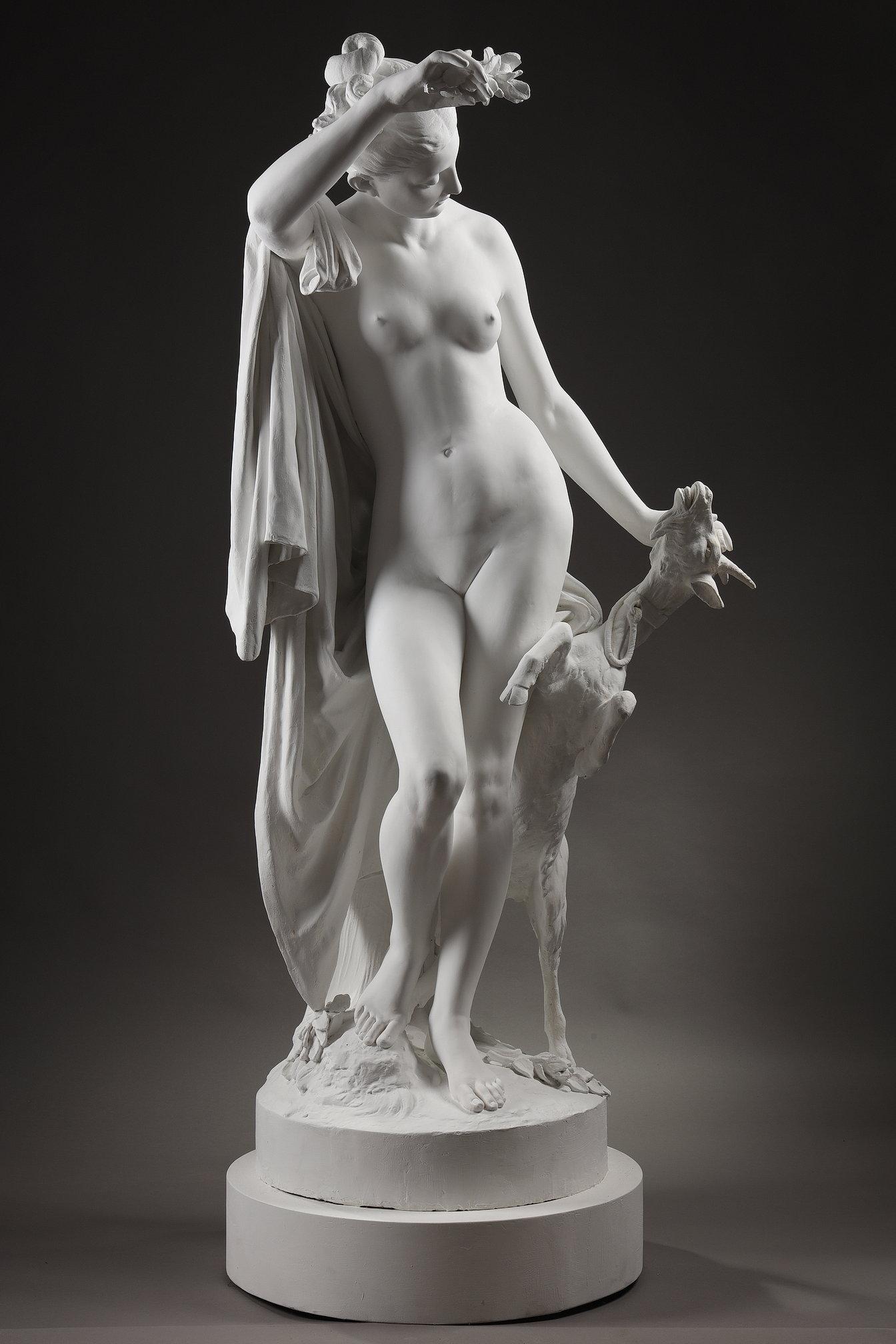 French Life-size statue of the nymph Amalthée and Zeus' goat For Sale