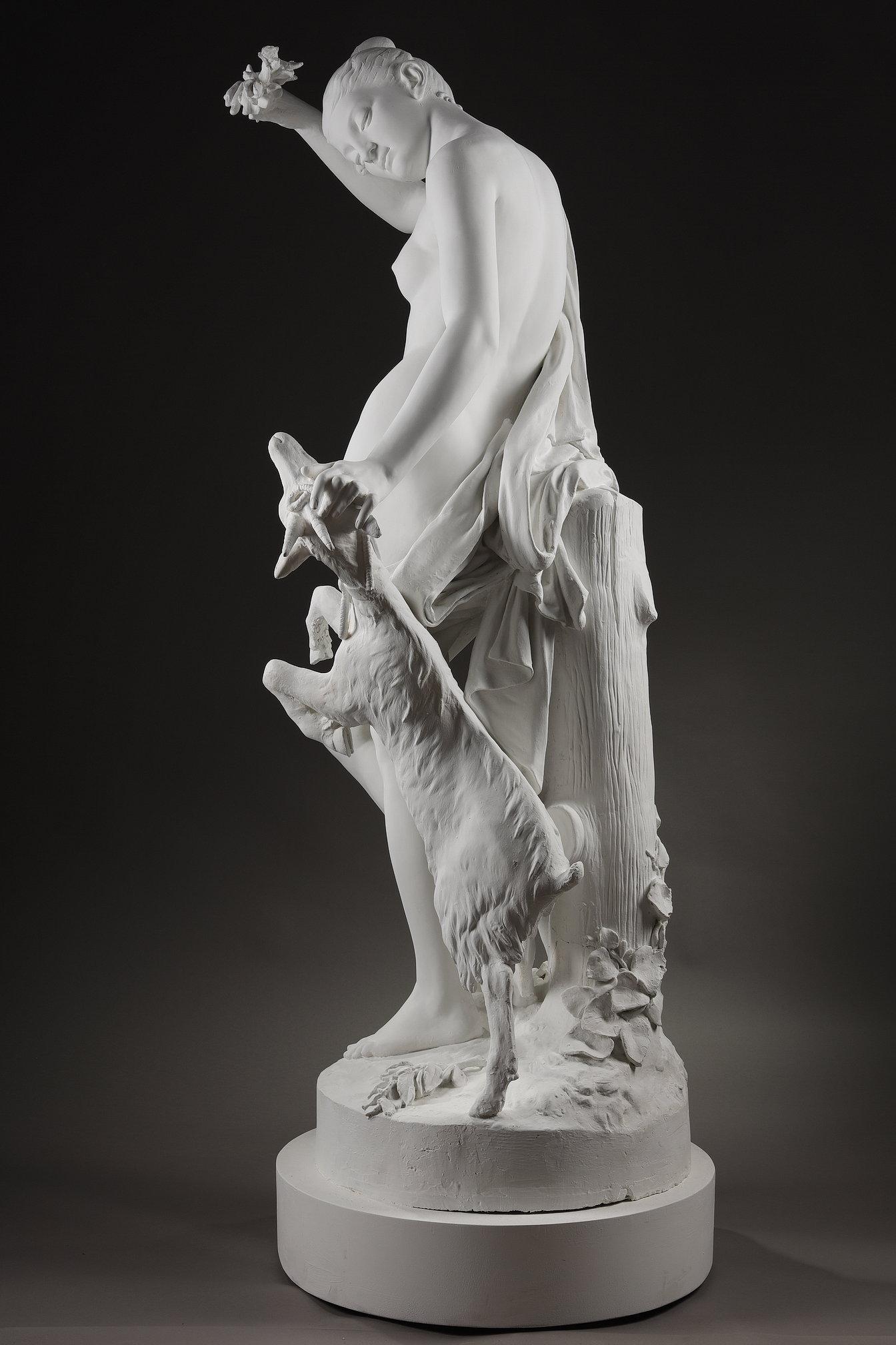 Plaster Life-size statue of the nymph Amalthée and Zeus' goat For Sale