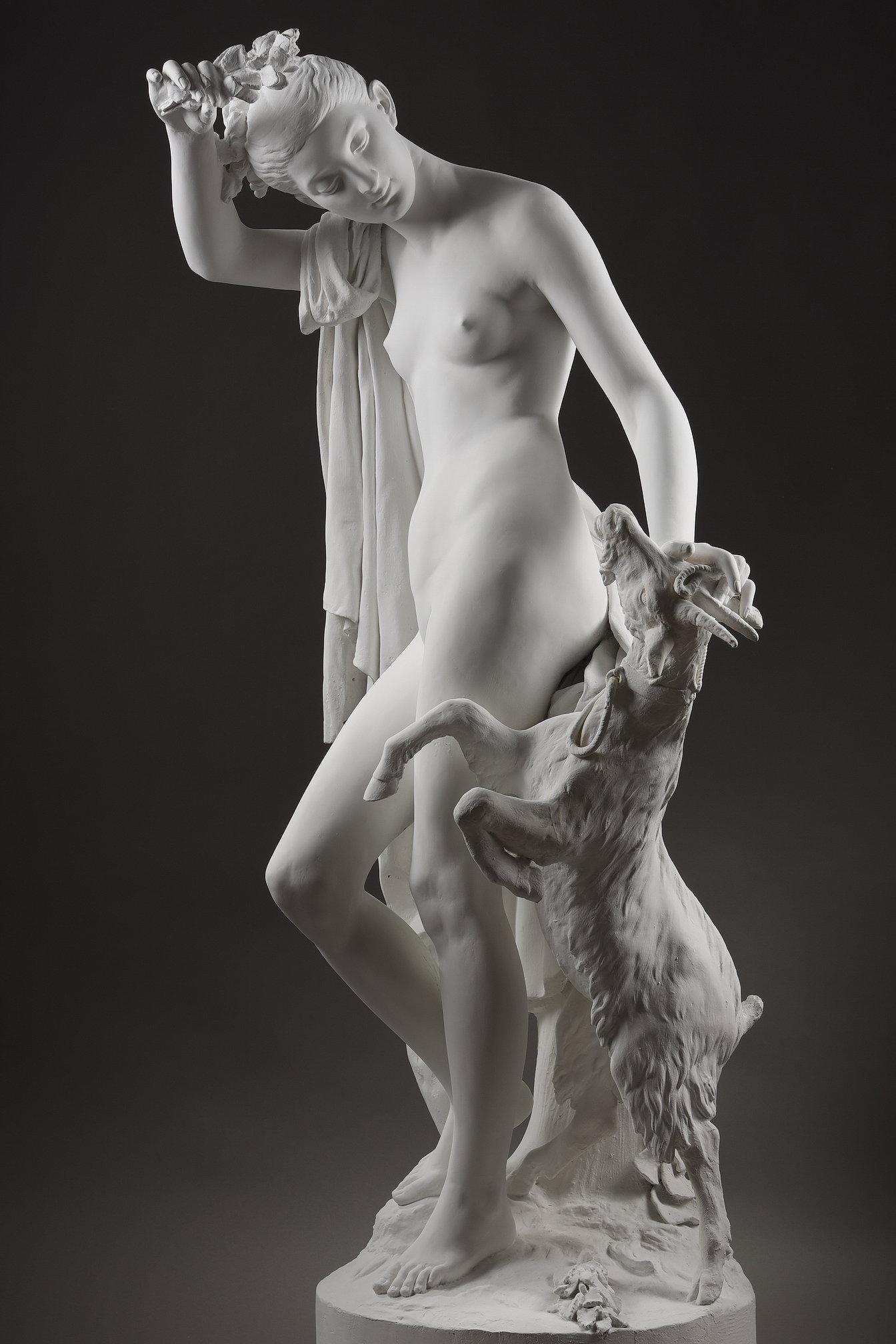 Life-size statue of the nymph Amalthée and Zeus' goat For Sale 1