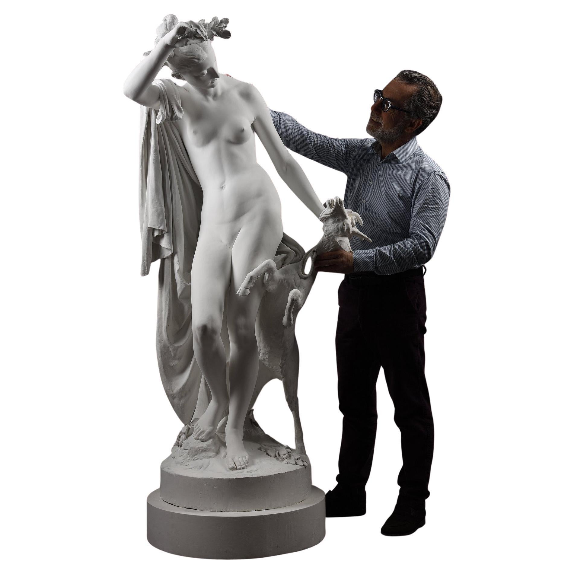 Life-size statue of the nymph Amalthée and Zeus' goat