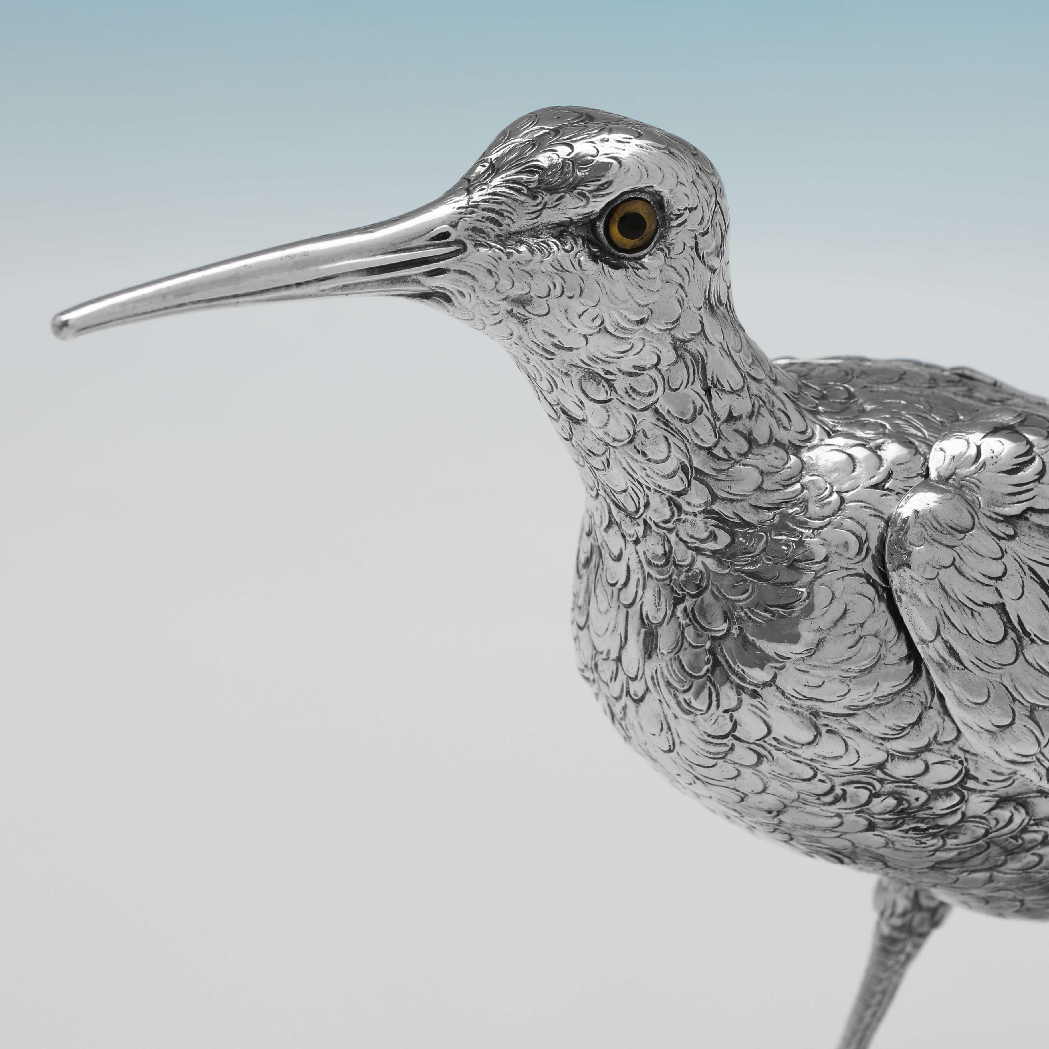 Mid-20th Century Life-size Sterling Silver Model of a Snipe - Import Mark for London 1930  For Sale