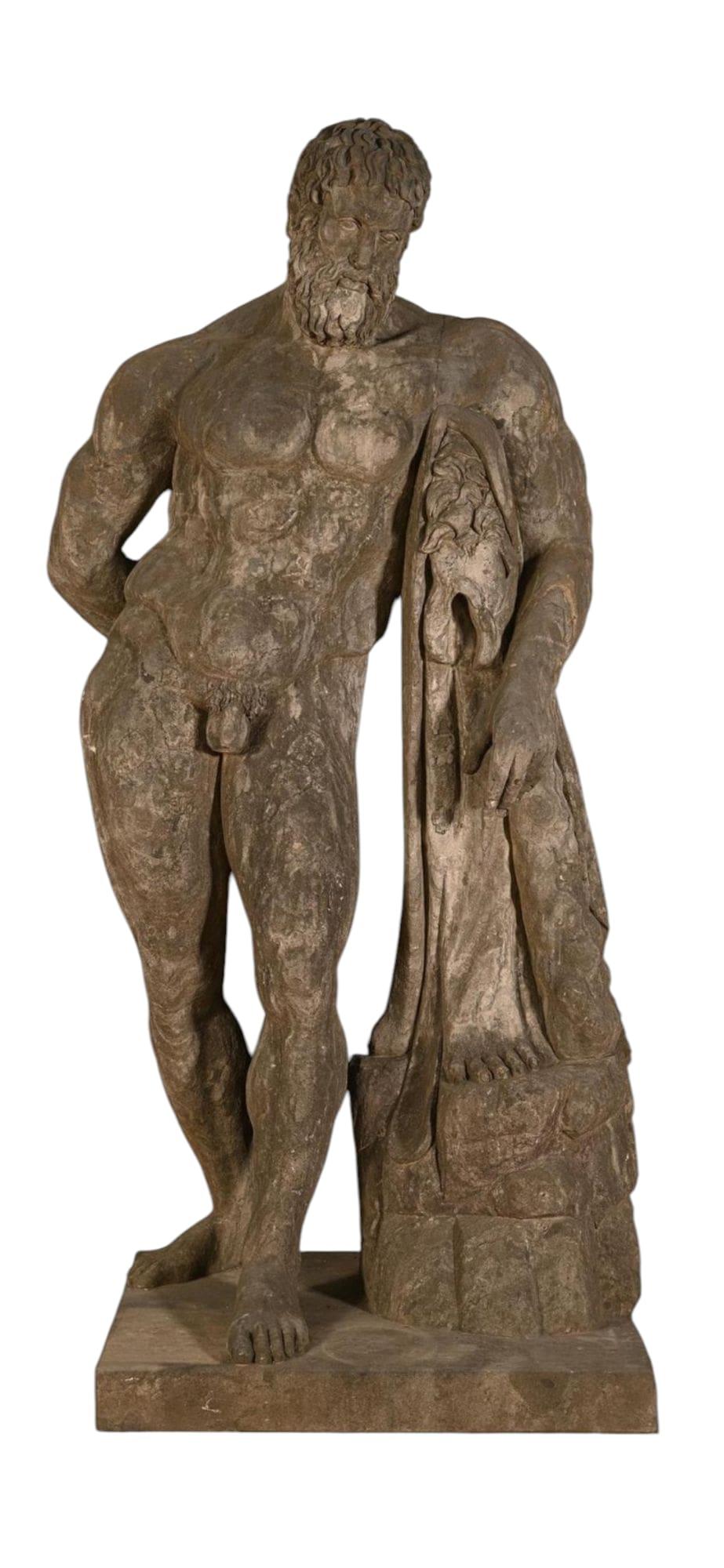 Lebensgroße Steinskulptur des Herkules - Italien, 1980er Jahre (Kalkstein) im Angebot