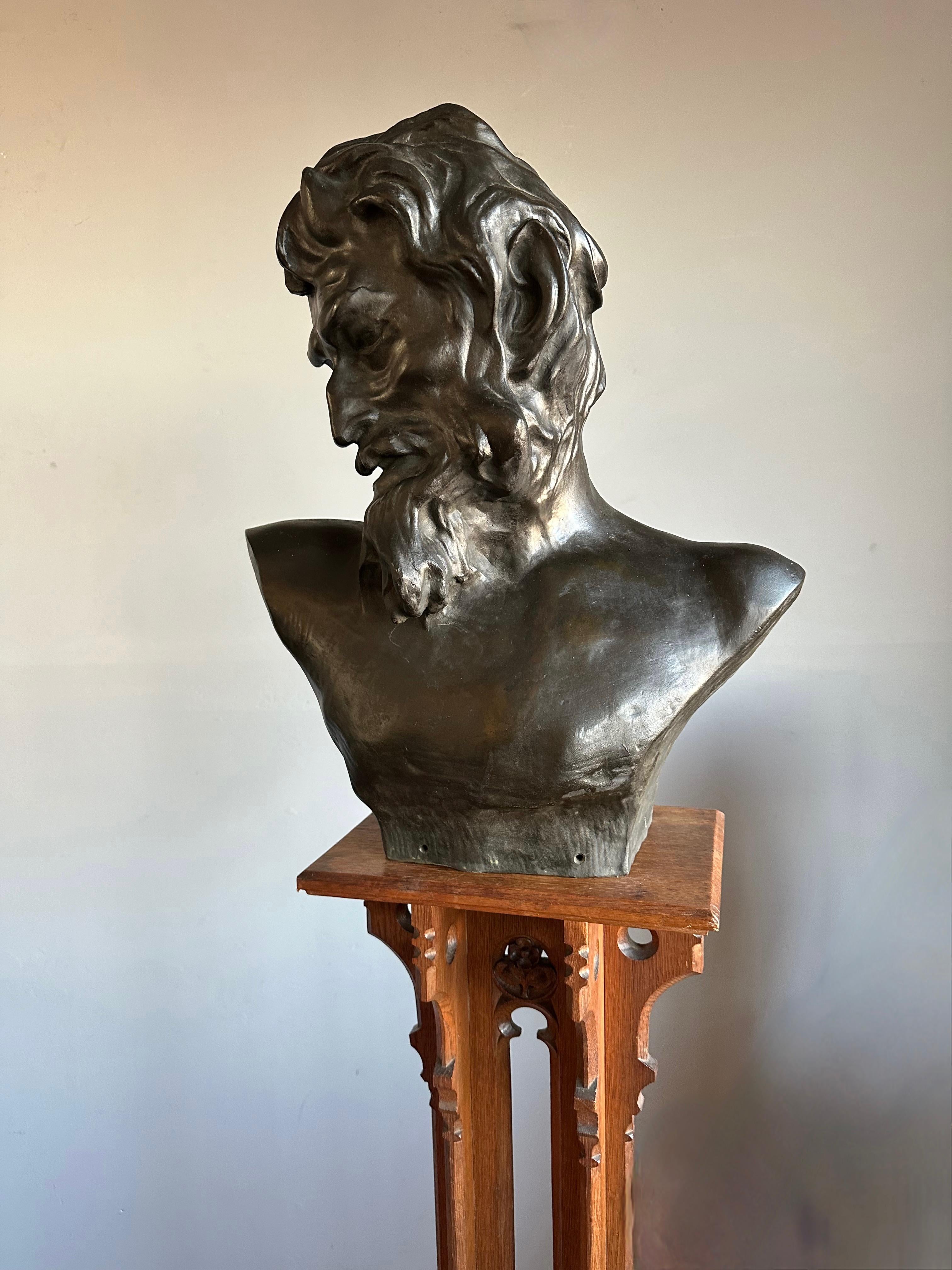 Life-Size Symbolist Bronze Bust of a Satyr by Jef Lambeaux, Belgium, Circa 1900 For Sale 3