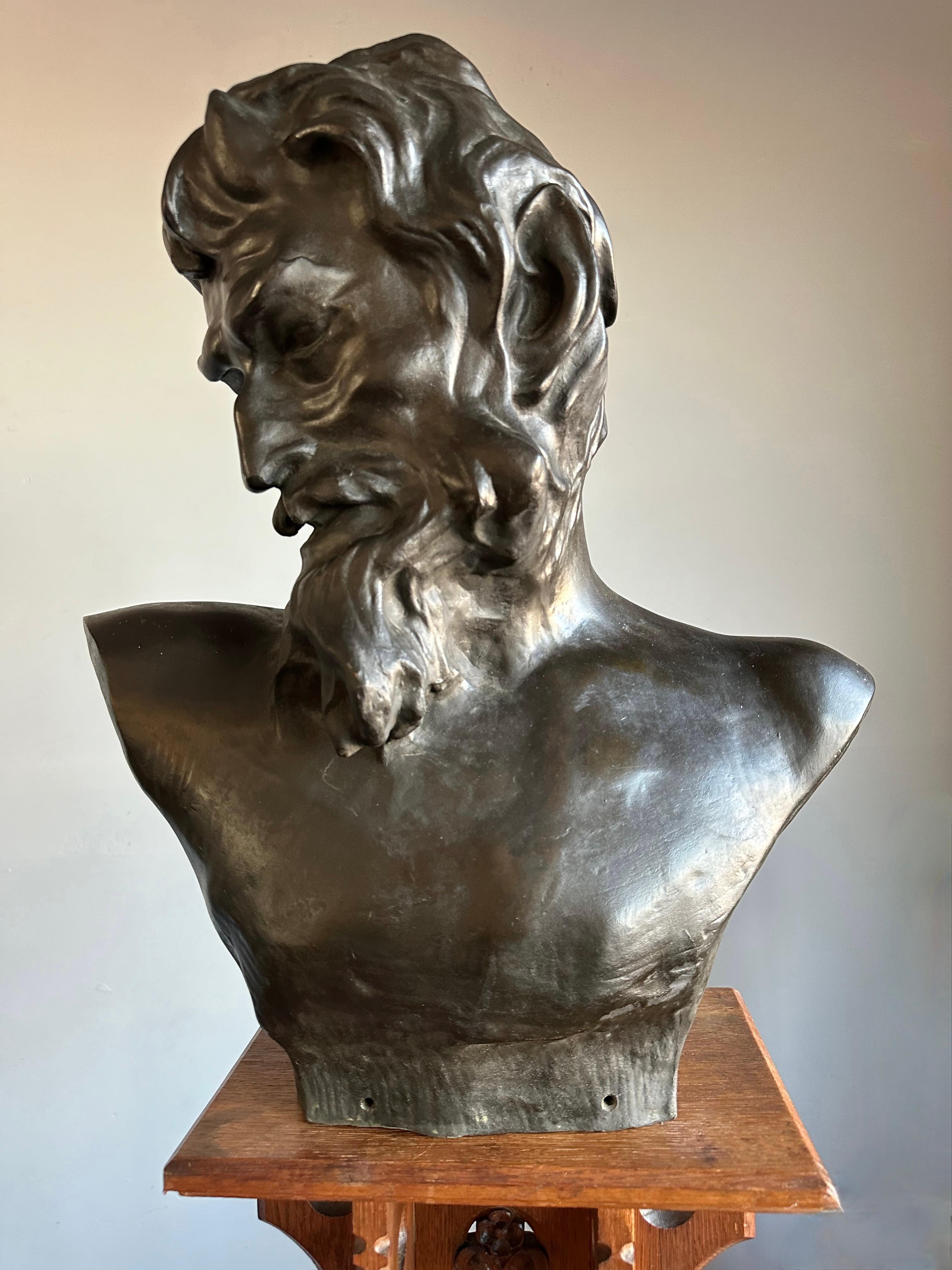 Life-Size Symbolist Bronze Bust of a Satyr by Jef Lambeaux, Belgium, Circa 1900 For Sale 4
