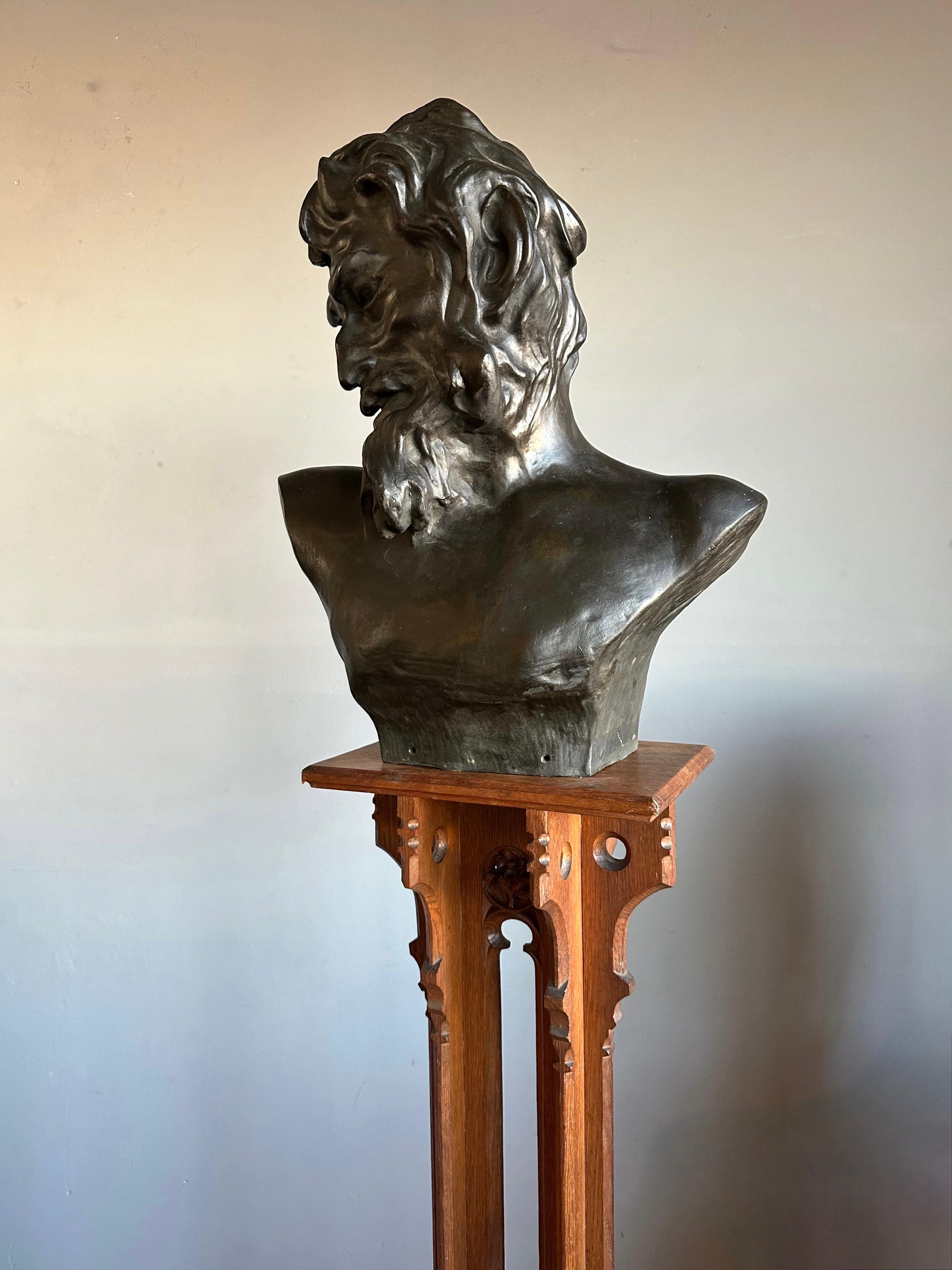 Life-Size Symbolist Bronze Bust of a Satyr by Jef Lambeaux, Belgium, Circa 1900 For Sale 5