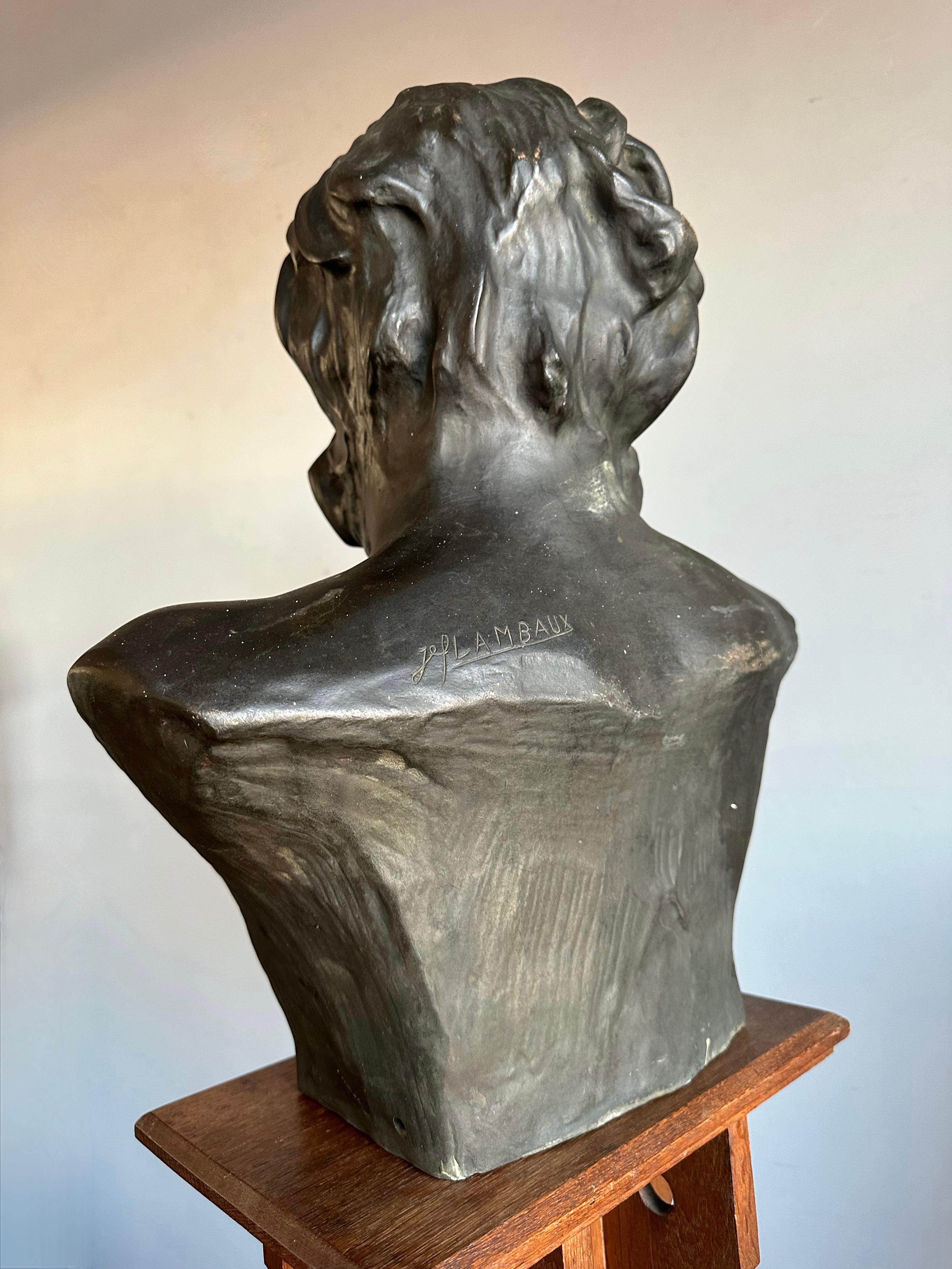 Life-Size Symbolist Bronze Bust of a Satyr by Jef Lambeaux, Belgium, Circa 1900 For Sale 7