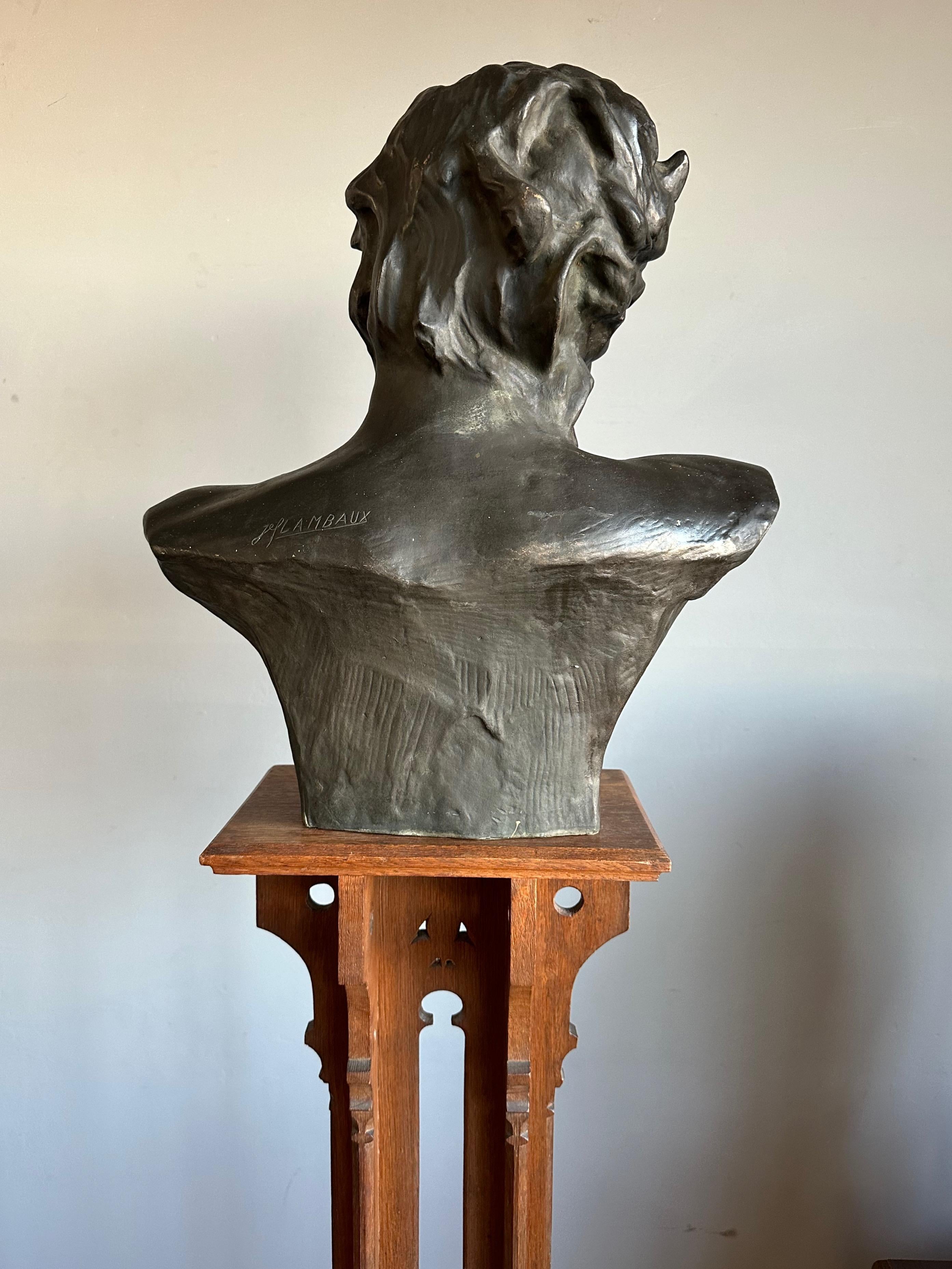 Life-Size Symbolist Bronze Bust of a Satyr by Jef Lambeaux, Belgium, Circa 1900 For Sale 9