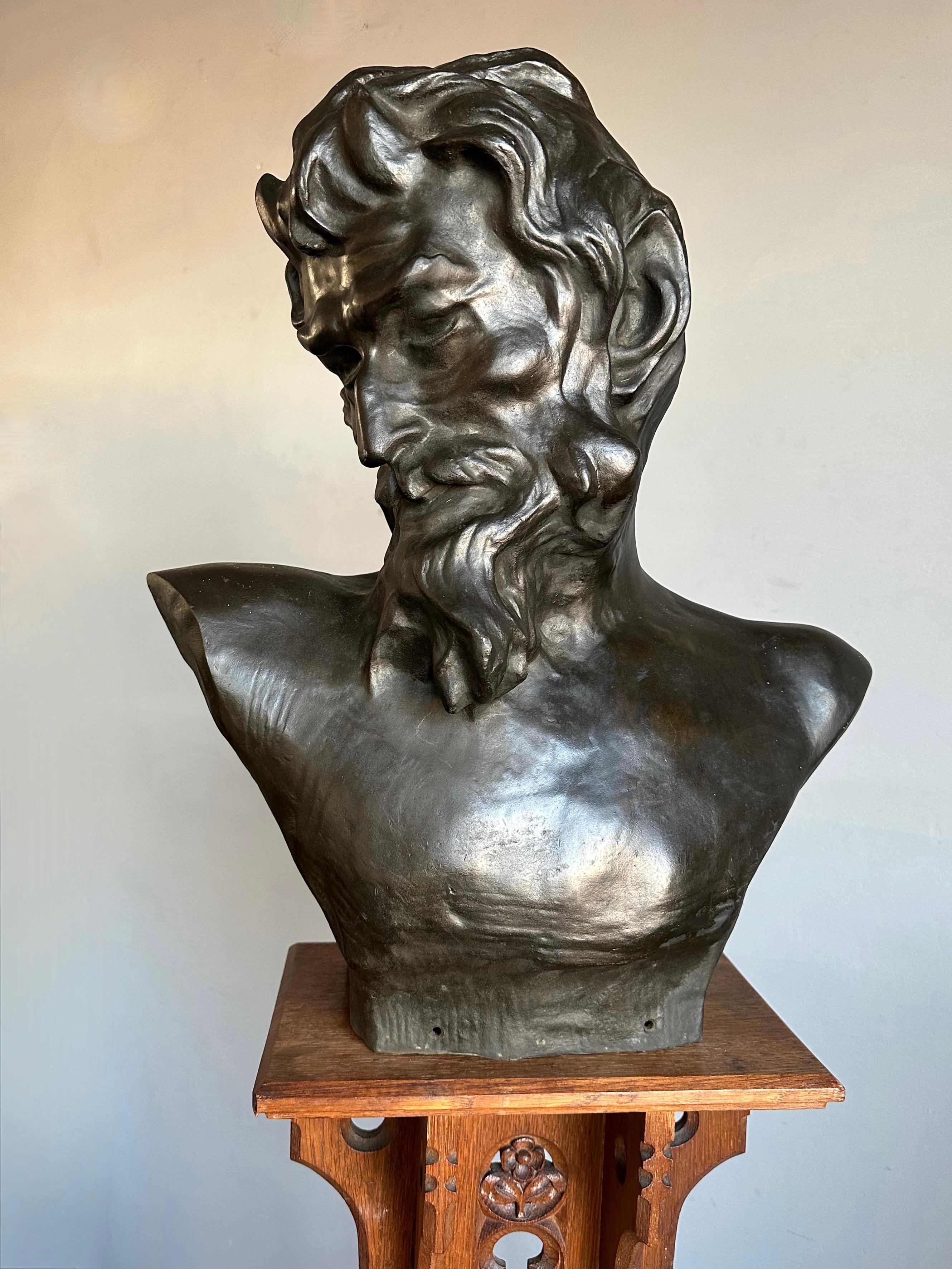 Life-Size Symbolist Bronze Bust of a Satyr by Jef Lambeaux, Belgium, Circa 1900 For Sale 11