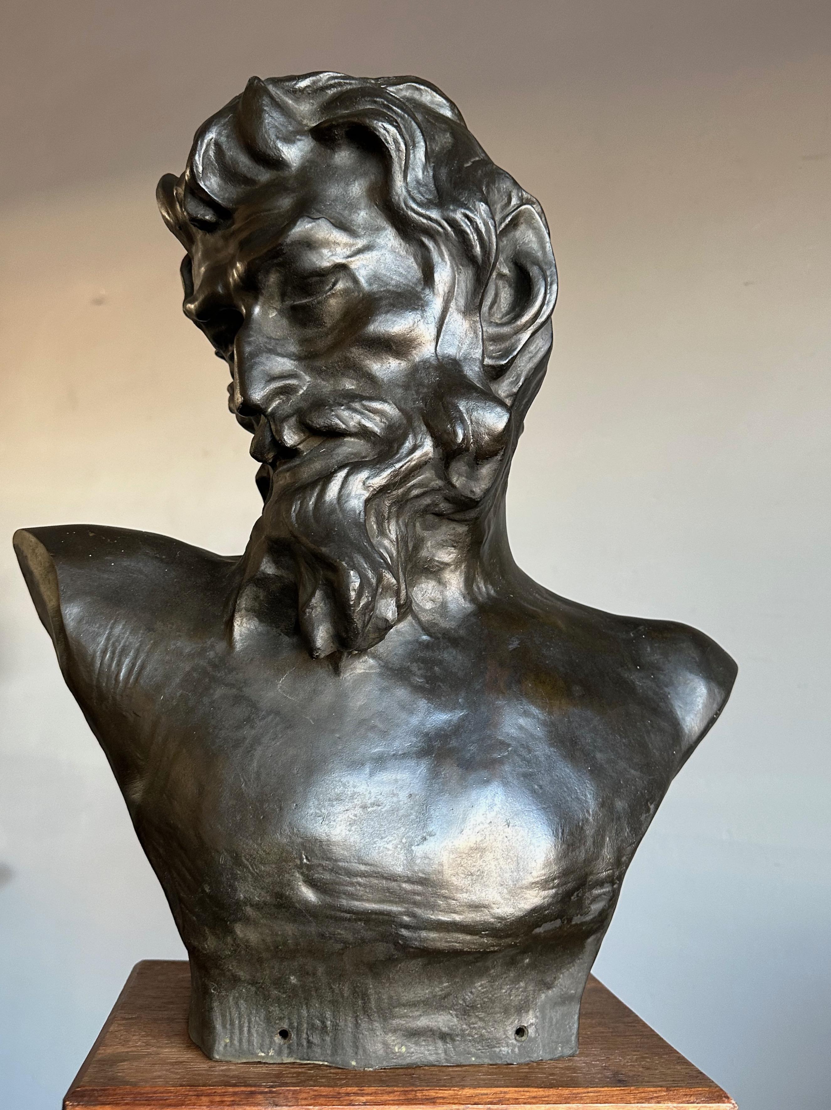Life-Size Symbolist Bronze Bust of a Satyr by Jef Lambeaux, Belgium, Circa 1900 For Sale 12